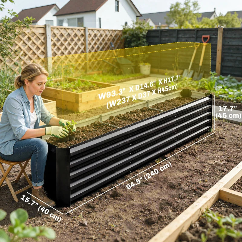 8 x 1.3 x 1.5ft Galvanized Raised Garden Bed, Reinforced Outdoor Planter Box with Open Bottom, Black