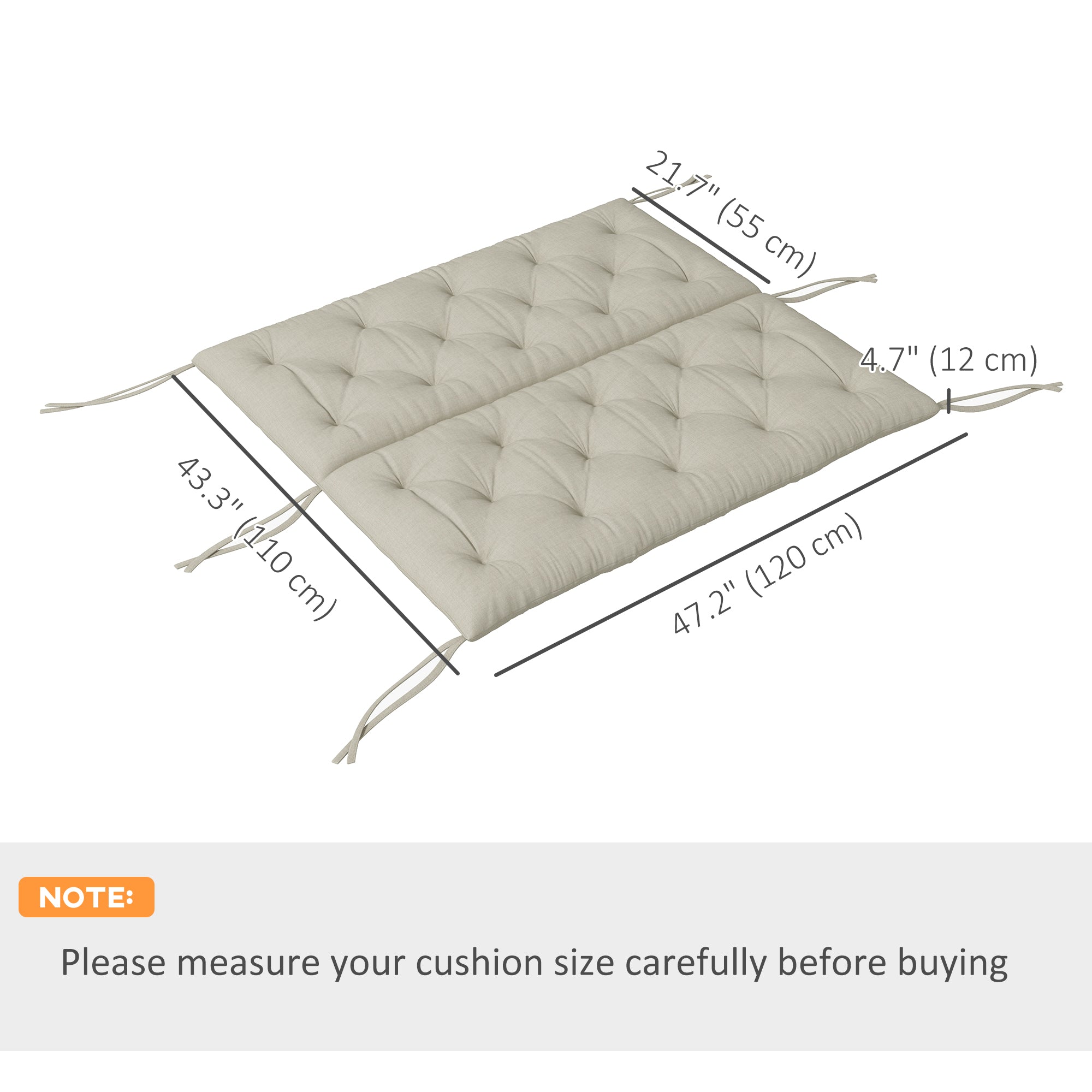 Outsunny 2 Seater Garden Bench Cushions With Backrest for Garden Patio, Light Grey