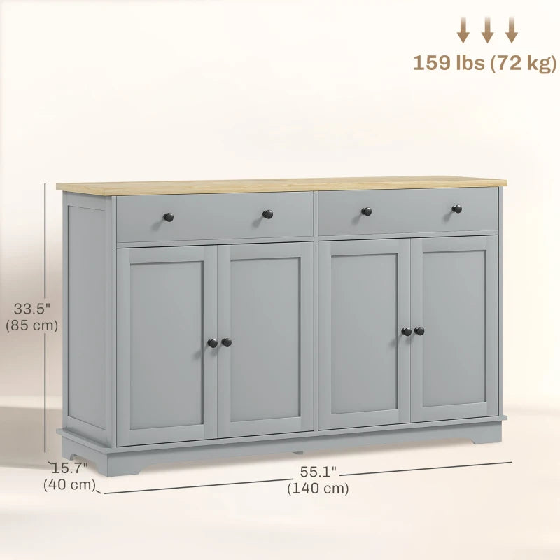 Modern Sideboard, Buffet Cabinet with Storage Drawers, Adjustable Shelves for Living Room, Dining Room, Entryway, Grey