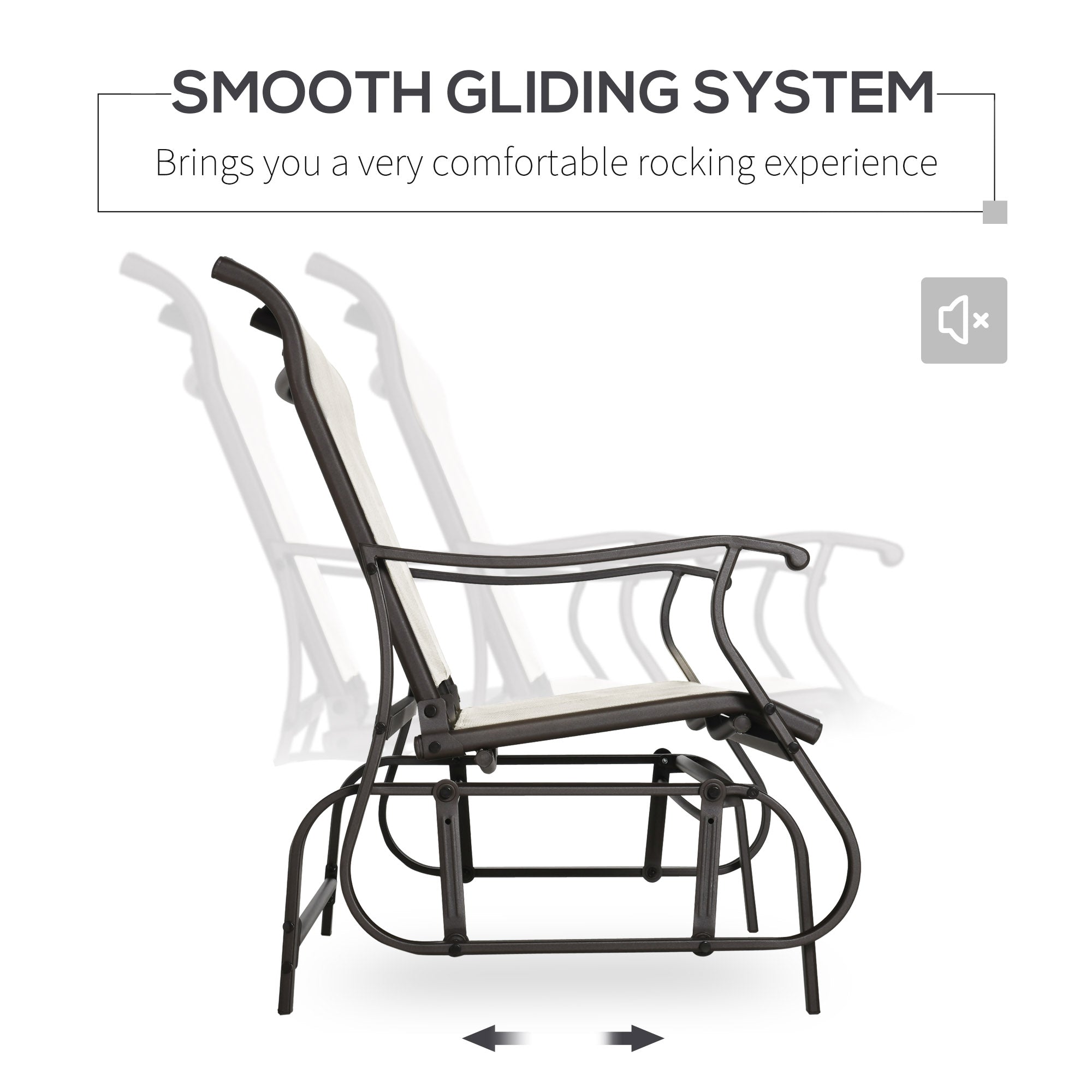 Outsunny Garden Double Gliding Chair Patio Glider Armchair Mesh Seat Backrest Steel Frame Cream White for Outdoor Backyard
