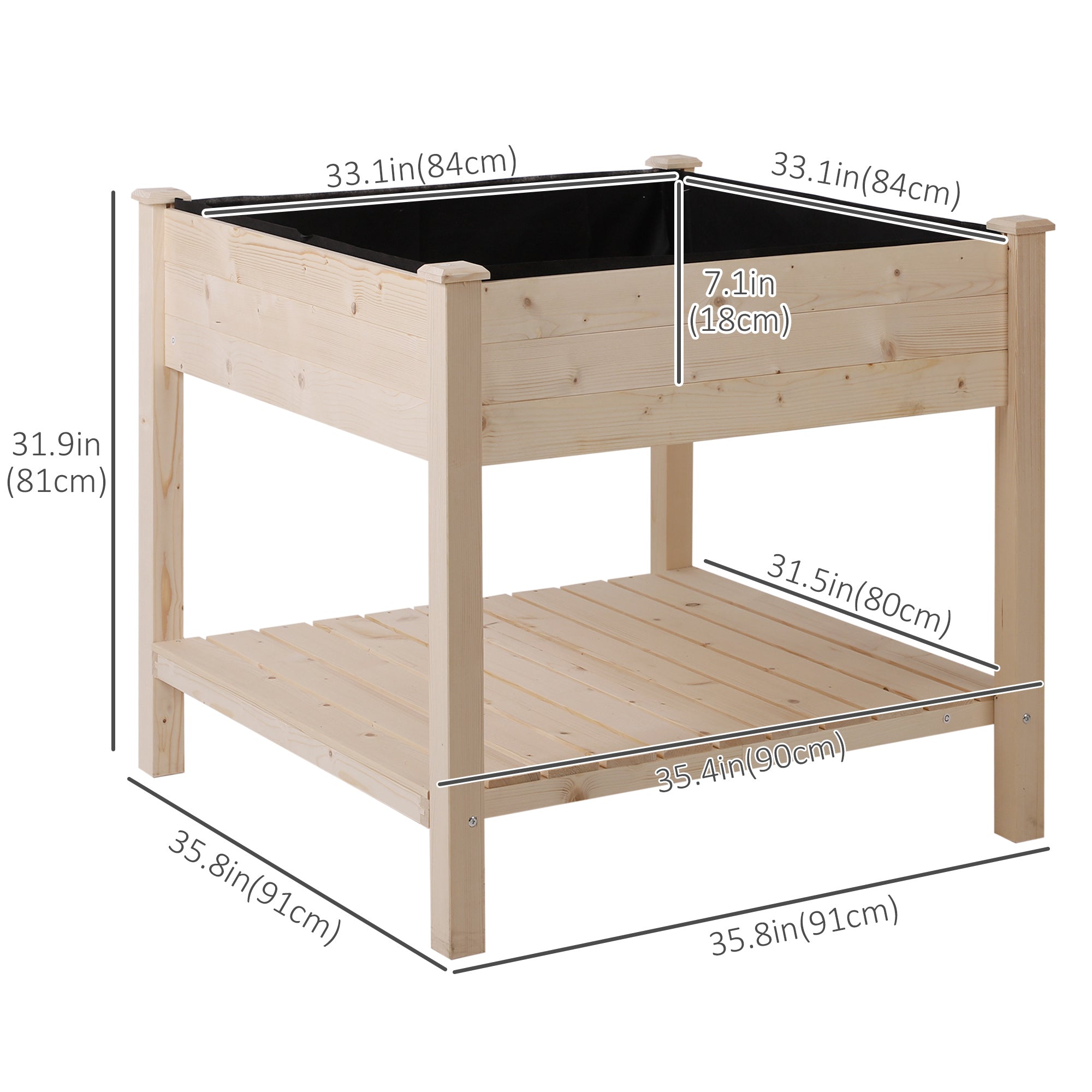 Outsunny Elevated Wooden Planter Box 35.75'' Outdoor Raised Garden Bed with Storage Shelf for Vegetables Flowers Herbs
