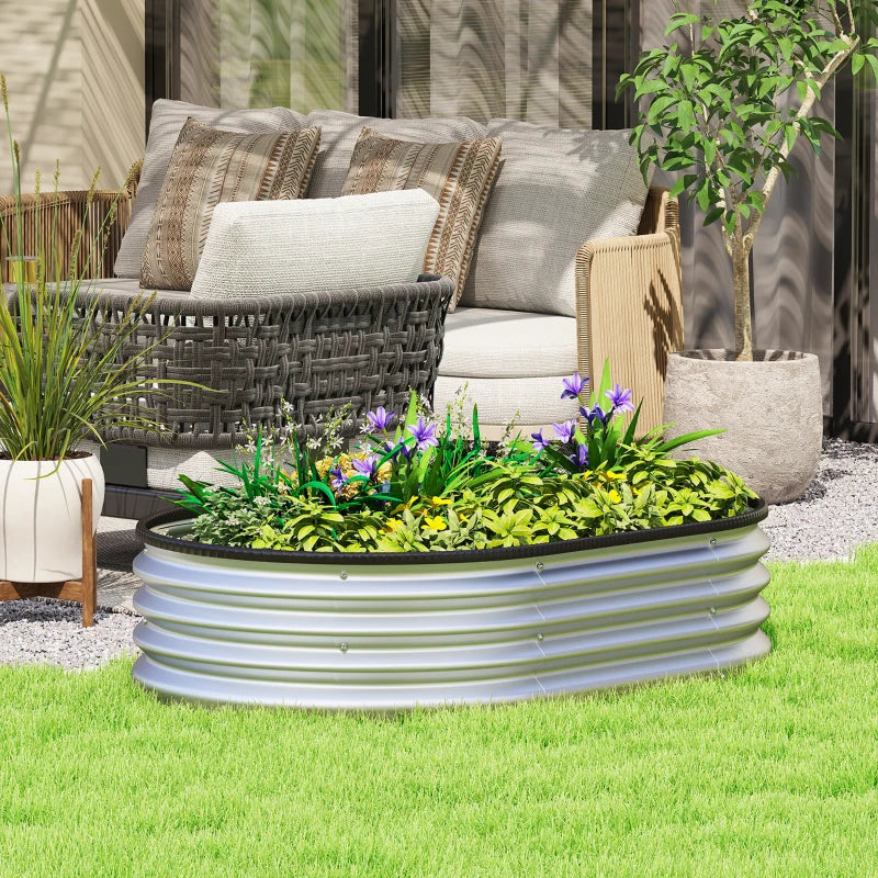 Galvanized Raised Garden Bed, 4 x 3 x 1 ft Modular Metal Garden Beds with Rubber Strip Edging, Silver