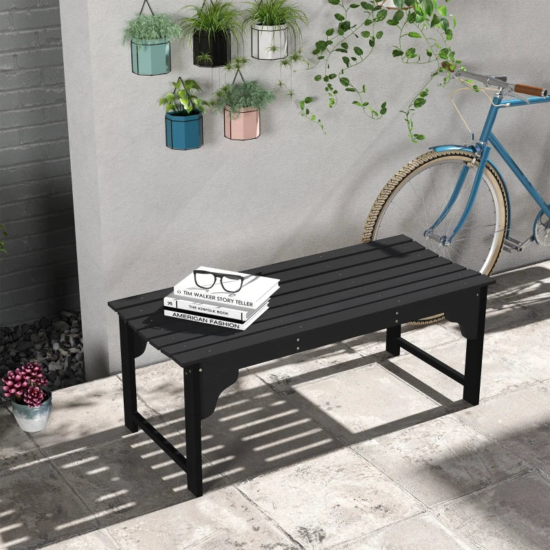 Wooden Garden Bench, Patio Double Park Bench with Slatted Seat, Front Porch Backless Bench, Black