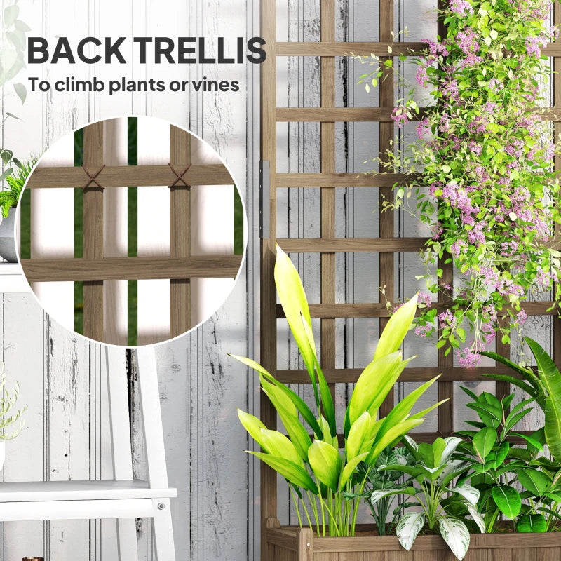 Wooden Planter with Trellis, Raised Garden Bed with Wheels, Drainage Holes for Climbing Plants, Flowers, Brown