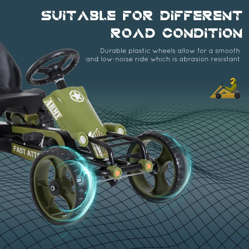 Aosom Pedal Go Kart for Kids, Pedal Car with Adjustable Bucket, Handbrake, 4 Rubber Wheels Powered Ride, Red