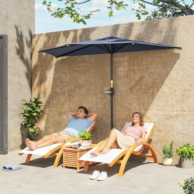 9.8ft Half Umbrella Semi Round Patio Parasol with Crank Handle, Top Vent for Garden, Balcony- NO BASE INCLUDED, Dark Blue