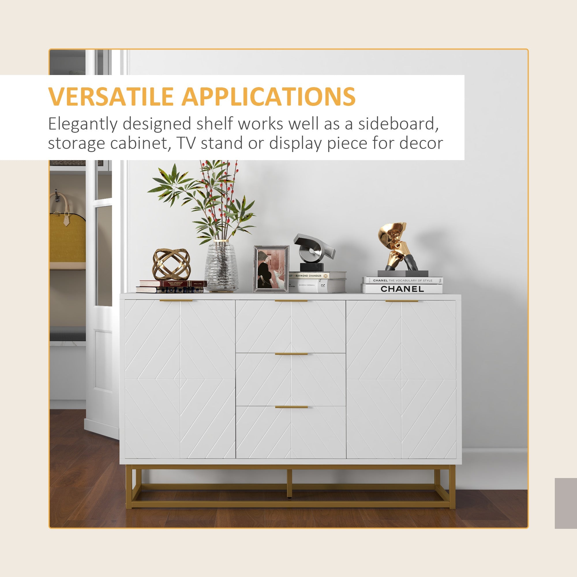 HOMCOM Contemporary Chic: 3-Drawer Storage Sideboard with Metal Handles, Freestanding Dresser for Dining Room