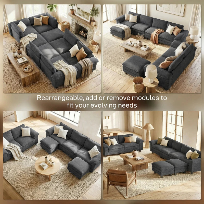 Sectional Sofa, L Shaped Couch with Deep Seat, Movable Ottoman and Pillow-top Armrests, Dark Grey