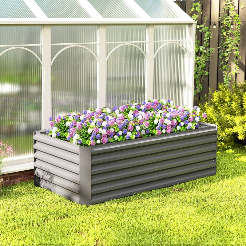 6' x 3' x 2' Raised Garden Bed, Galvanized Planter Box for Growing Flowers, Herbs and Vegetables, Light Grey