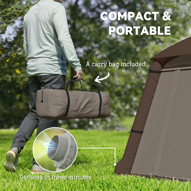 Inflatable Camping Tent, 1-2 Person Glamping Tent with Hand Pump, Blow Up Tent with Doors, Carry Bag, Khaki and Brown