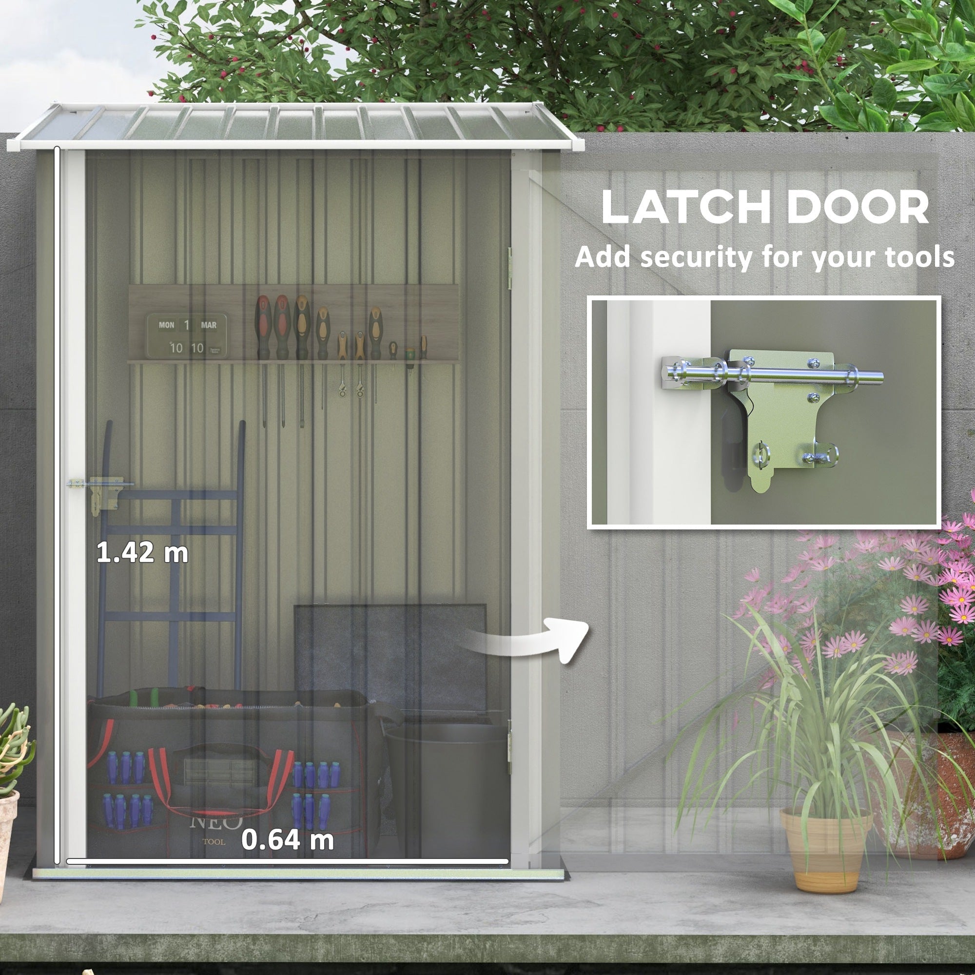 Outsunny Lean-to Garden Shed 3.3'x3.4' Secure Outdoor Steel Storage with Lockable Door Ideal for Patio Tools - Grey