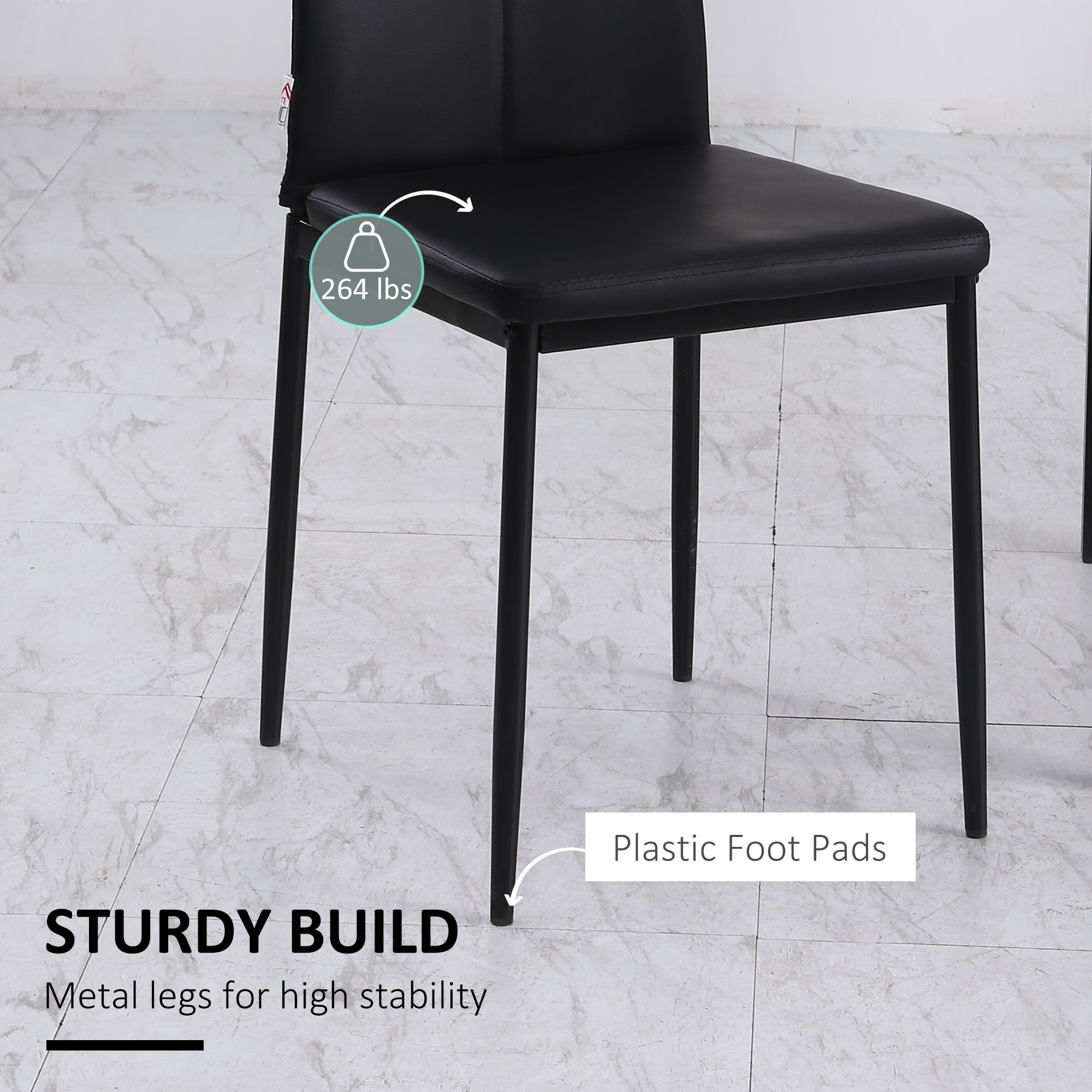 HOMCOM Set of 4 Modern Dining Chairs Black Faux Leather Upholstered with Button Tufted Back Metal Legs