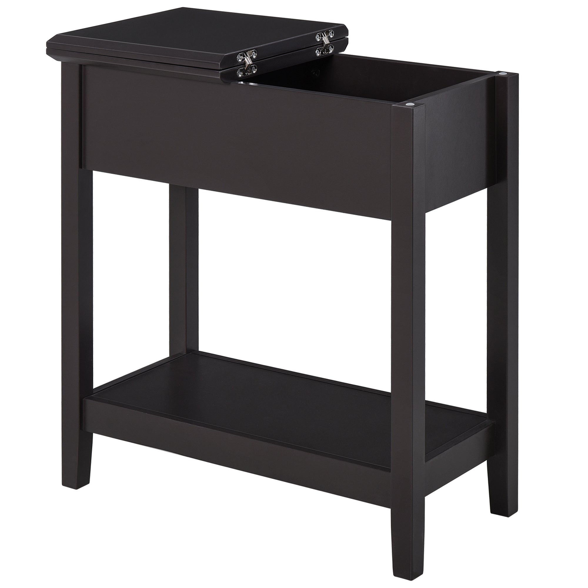 HOMCOM Flip-Top Side Table: Narrow End Table with Storage Shelf, Space-Saving Furniture for Living Room, Bedroom, Rich Dark Coffee
