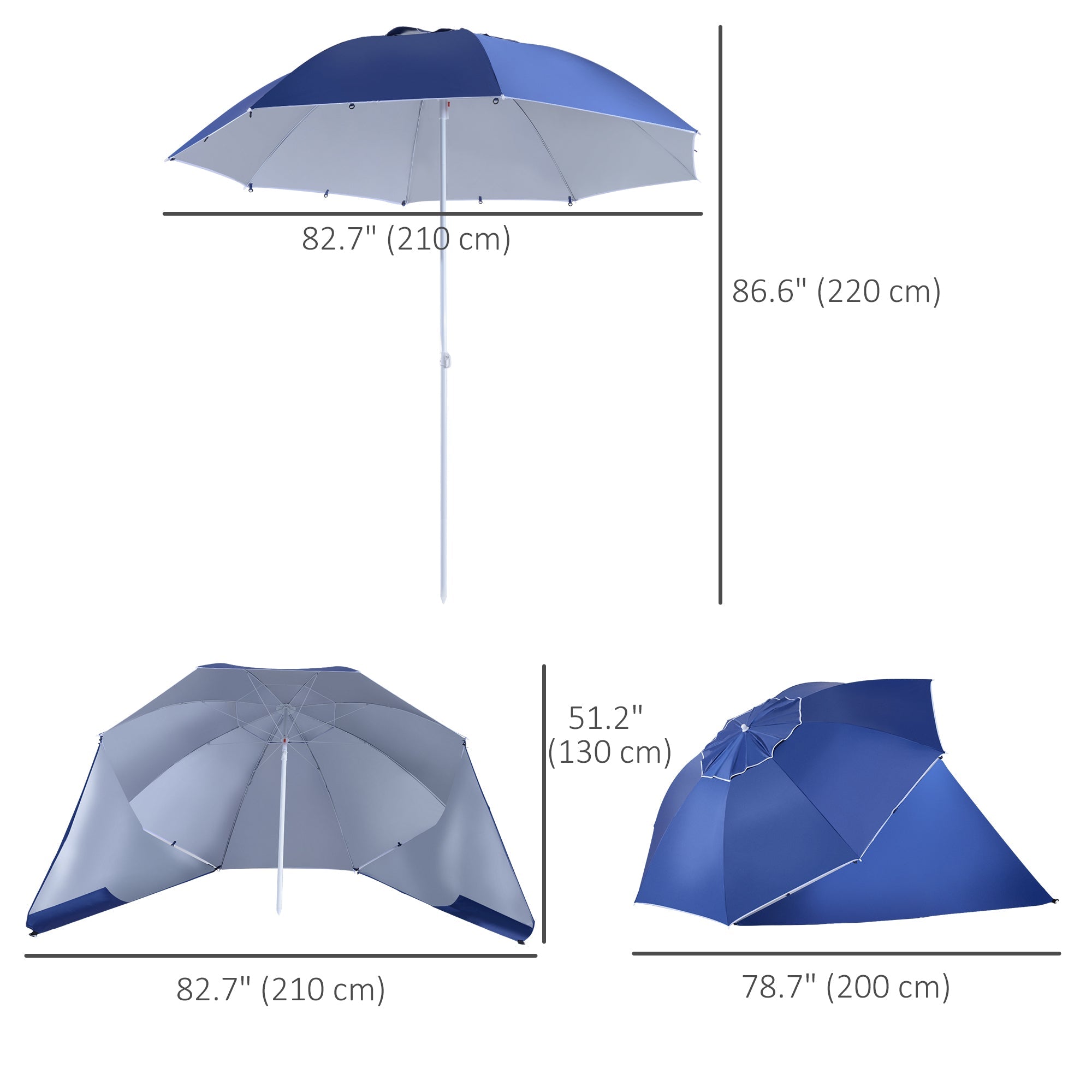 Outsunny 7.5ft Blue 2-in-1 Beach Sport Umbrella Shelter with Silver Coated UV50 Protection for Outdoor Activities