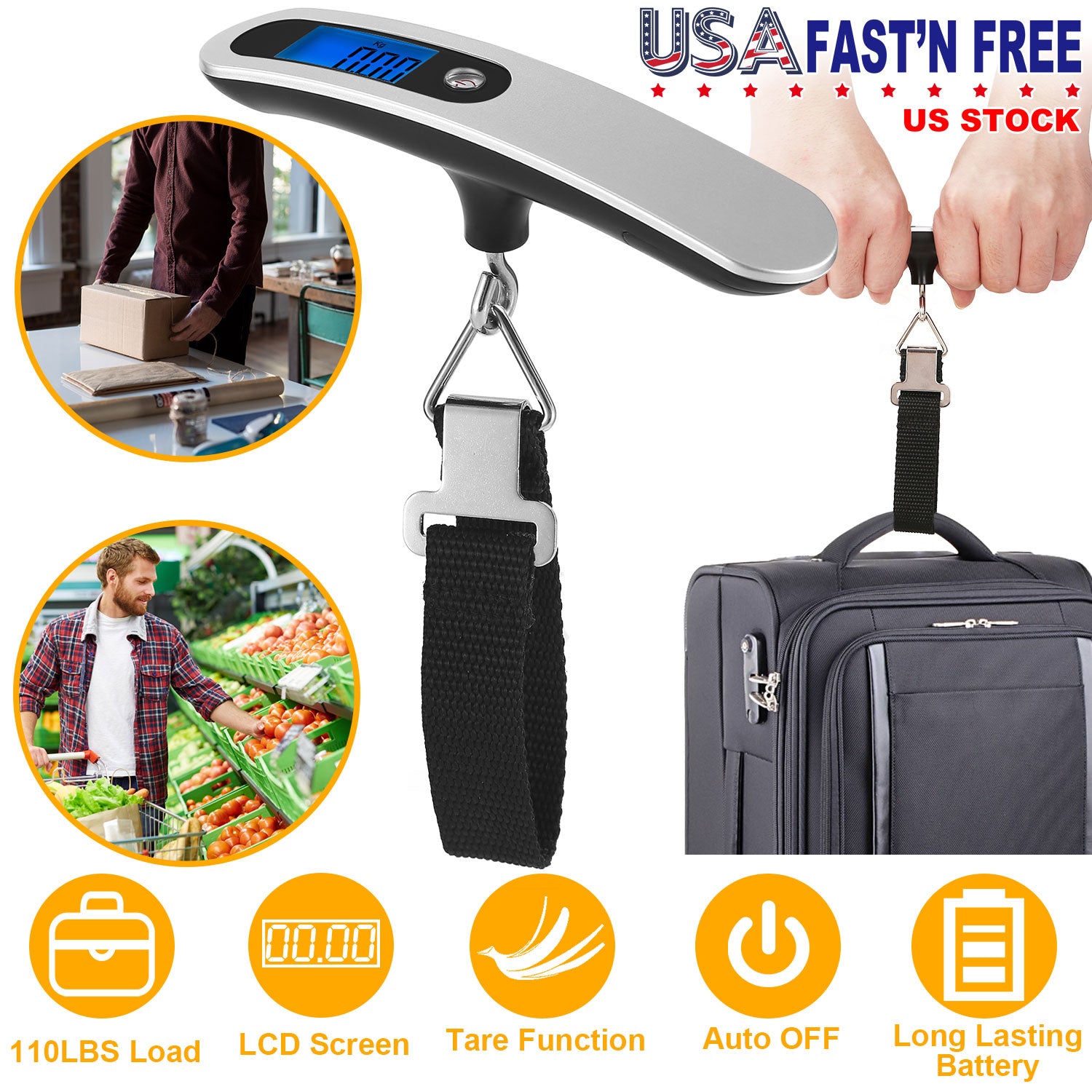 Portable Digital Luggage Scale 50kg/10g LCD Hanging Luggage Scale Electronic Digital Weight Scale for Travel Household