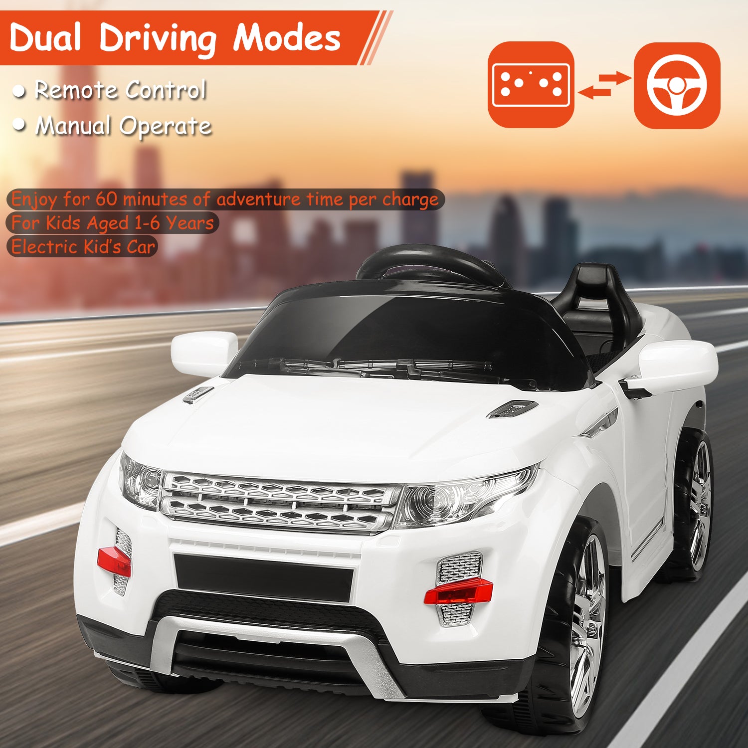 Electric Kids Ride-On Car SUV w/ Parental Remote Control Music Horn LED Lights Swaying Early Education Function Kid Aged 1-6 Years Old