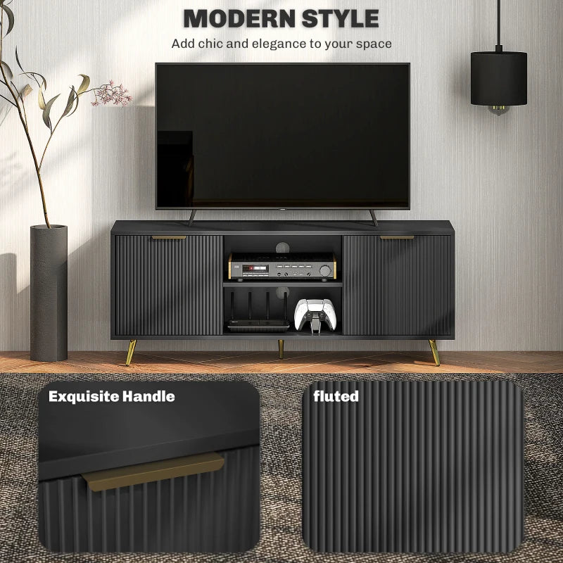 TV Stand with Storage for 55 Inch TV, Modern TV Cabinet with 2 Open Shelves and 2 Cabinets for Living Room, Black