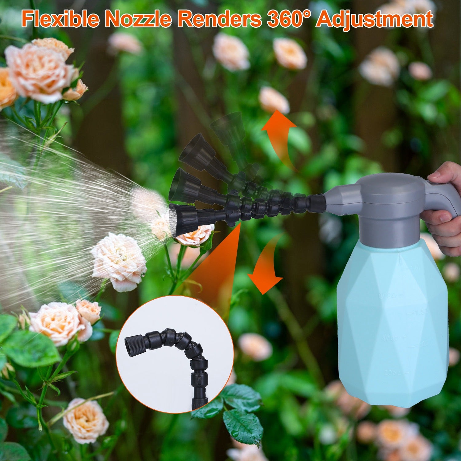 2L/0.5Gallon Electric Spray Bottle Rechargeable Handheld Automatic Plant Watering Sprayer Tank 360 Degrees Adjustable Spout