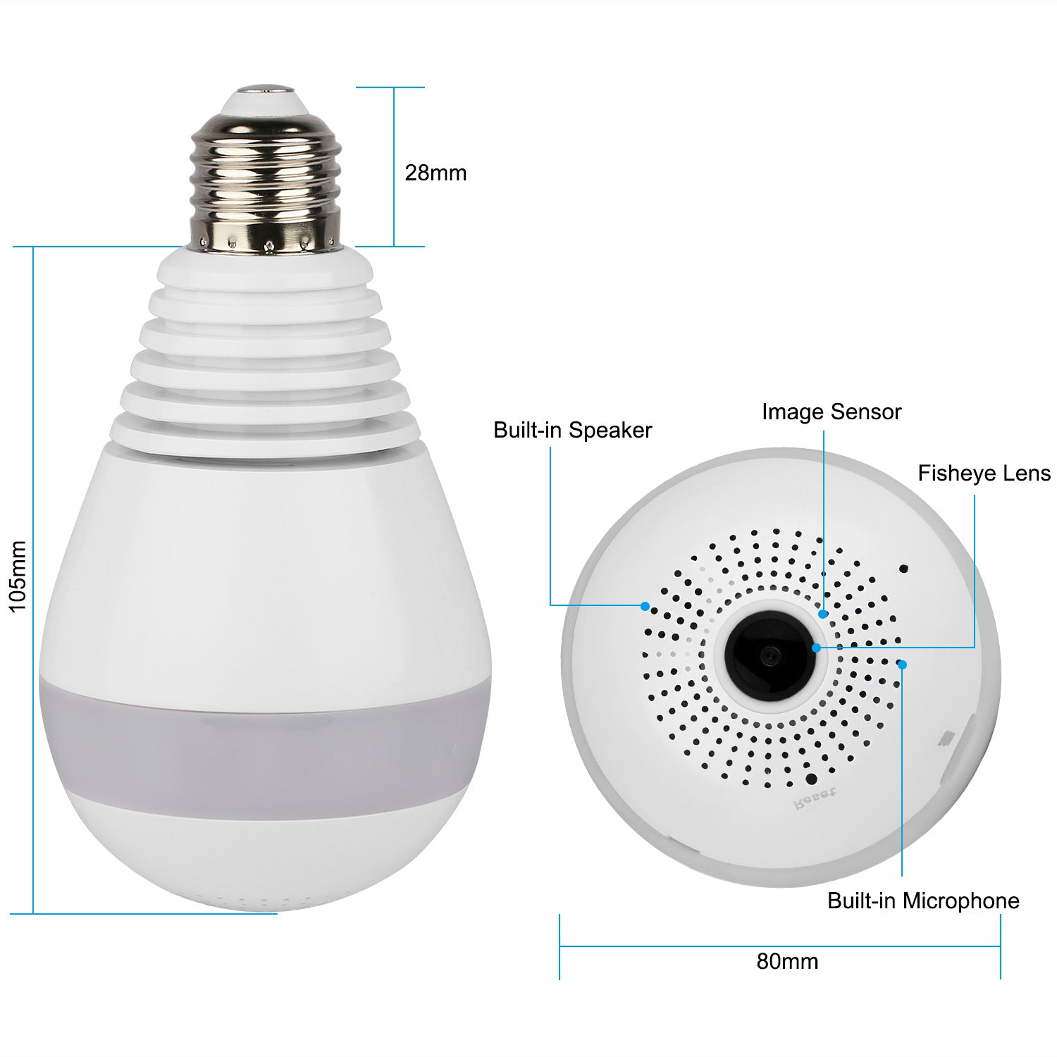 WiFi Light Bulb Camera 960P Security Camera 360° Fisheye Lens Panoramic Motion Detection IR Night Vision