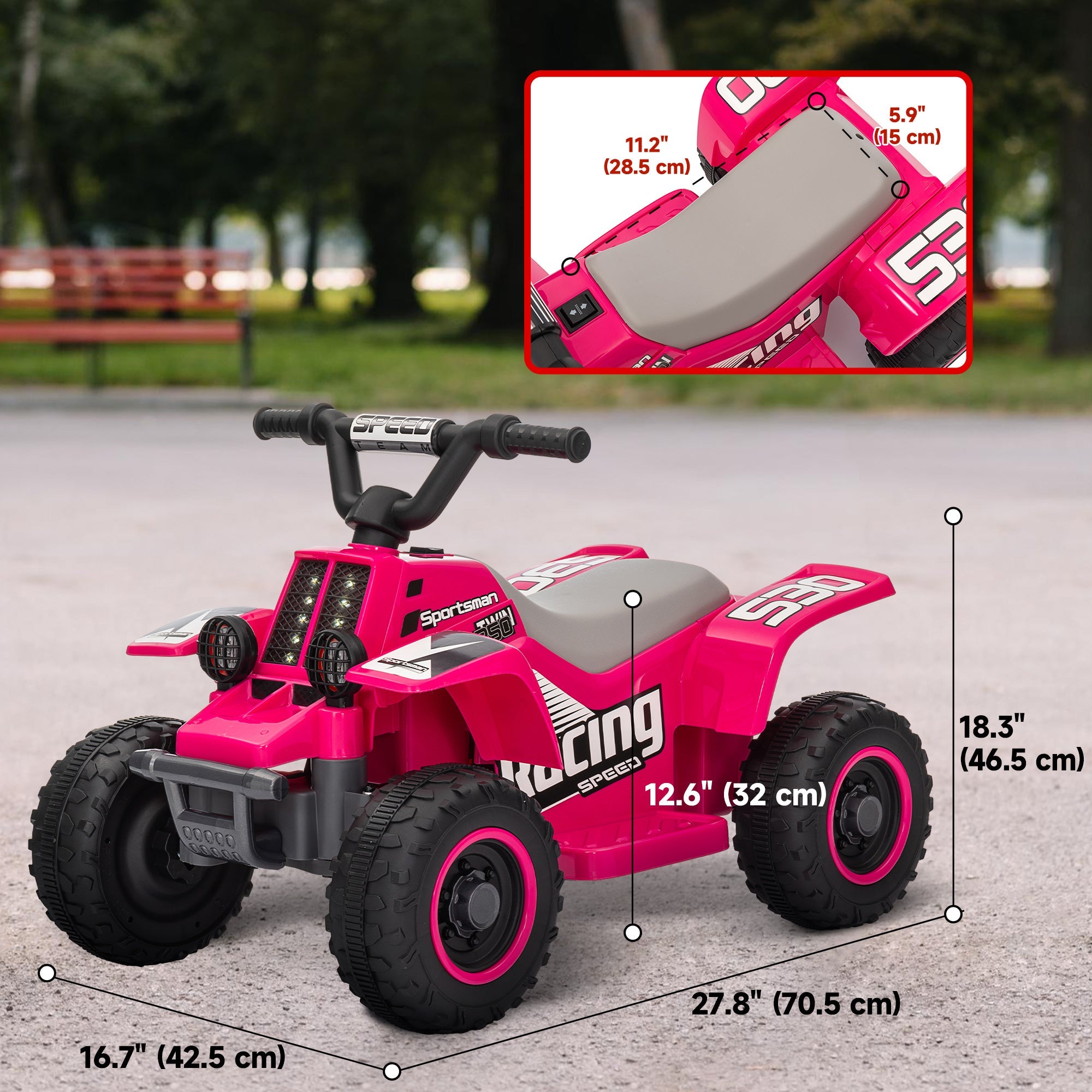 Qaba 6V Kids ATV Quad, 4 Wheeler Battery Powered Electric Ride on Car w/ Lights, Forward Backward, for 3-6 Years, Pink