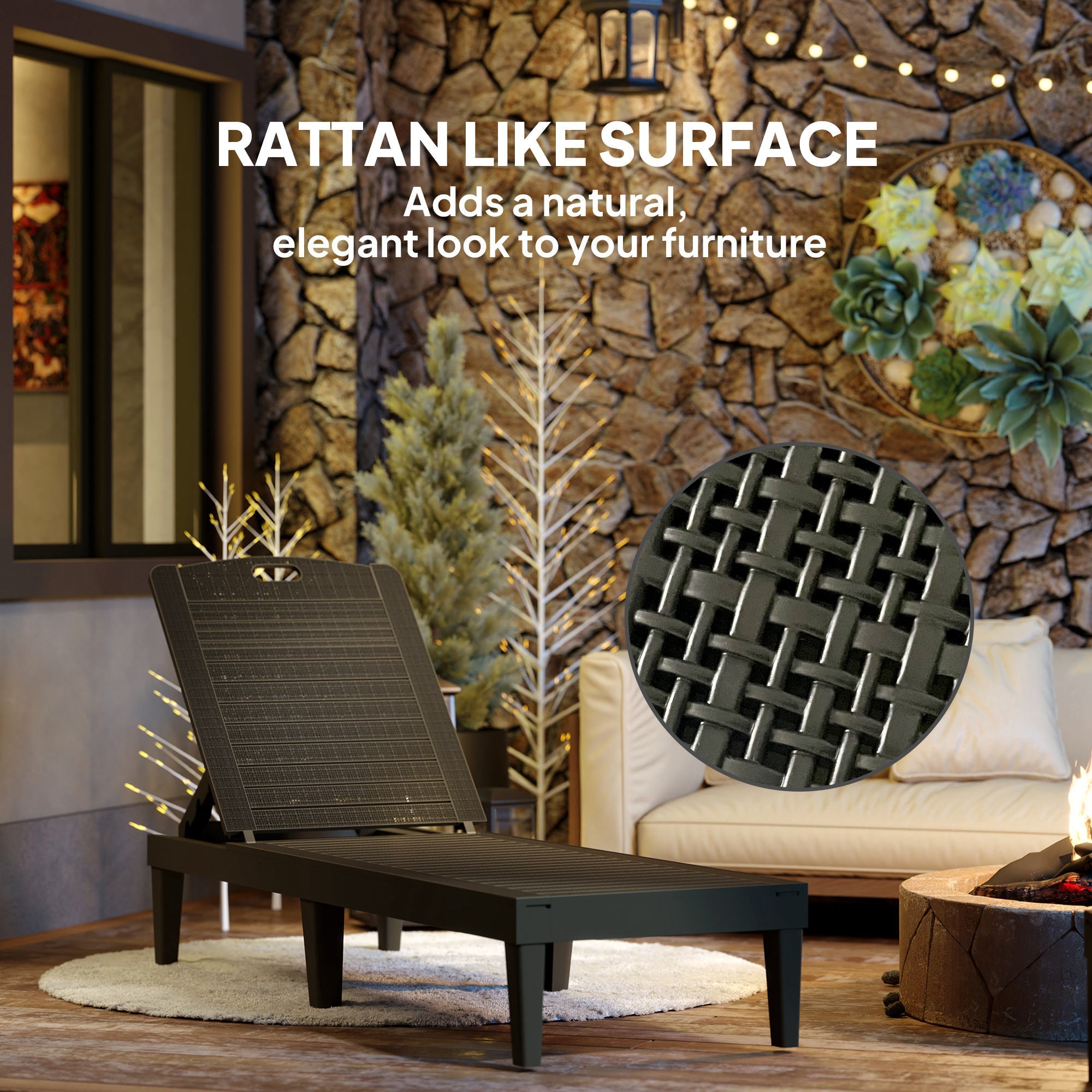 Outsunny Set of 2 lounger chair, Waterproof Resin Exterior Lounge Chairs with 4-Position Adjustable Backrest for Backyard, Black