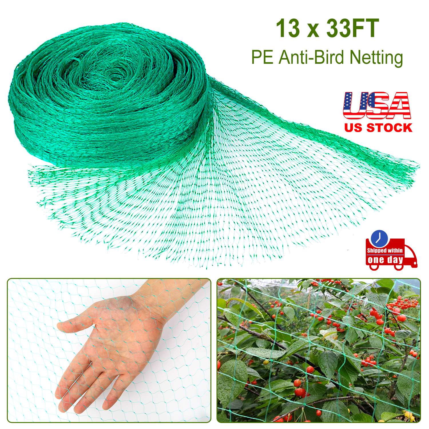 13 x 33ft Garden Netting Heavy Duty PE Anti Bird Netting Plants Fruits Tree Vegetables Protection Netting Net