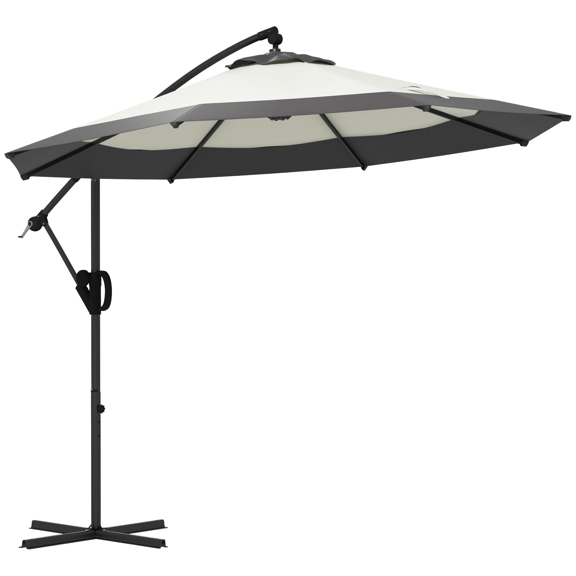 Outsunny 10 FT Cantilever Umbrella, Round Hanging Offset Umbrella with Crank, Tilt and Cross Base for Garden, Backyard, Grey