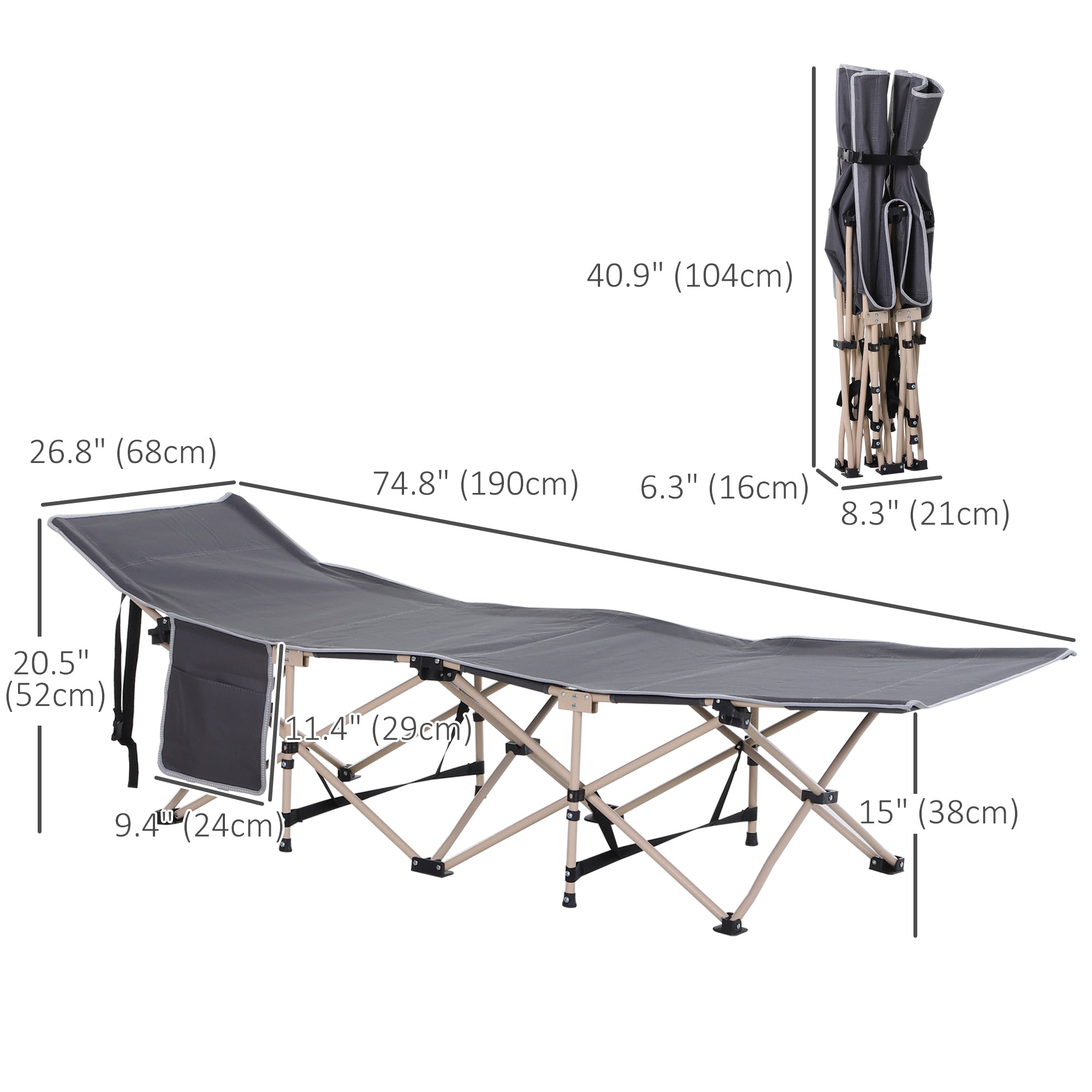 Outsunny Portable Camping Comfort: Folding Cot for Adults, Outdoor Sleeping Bed with Carry Bag, Grey