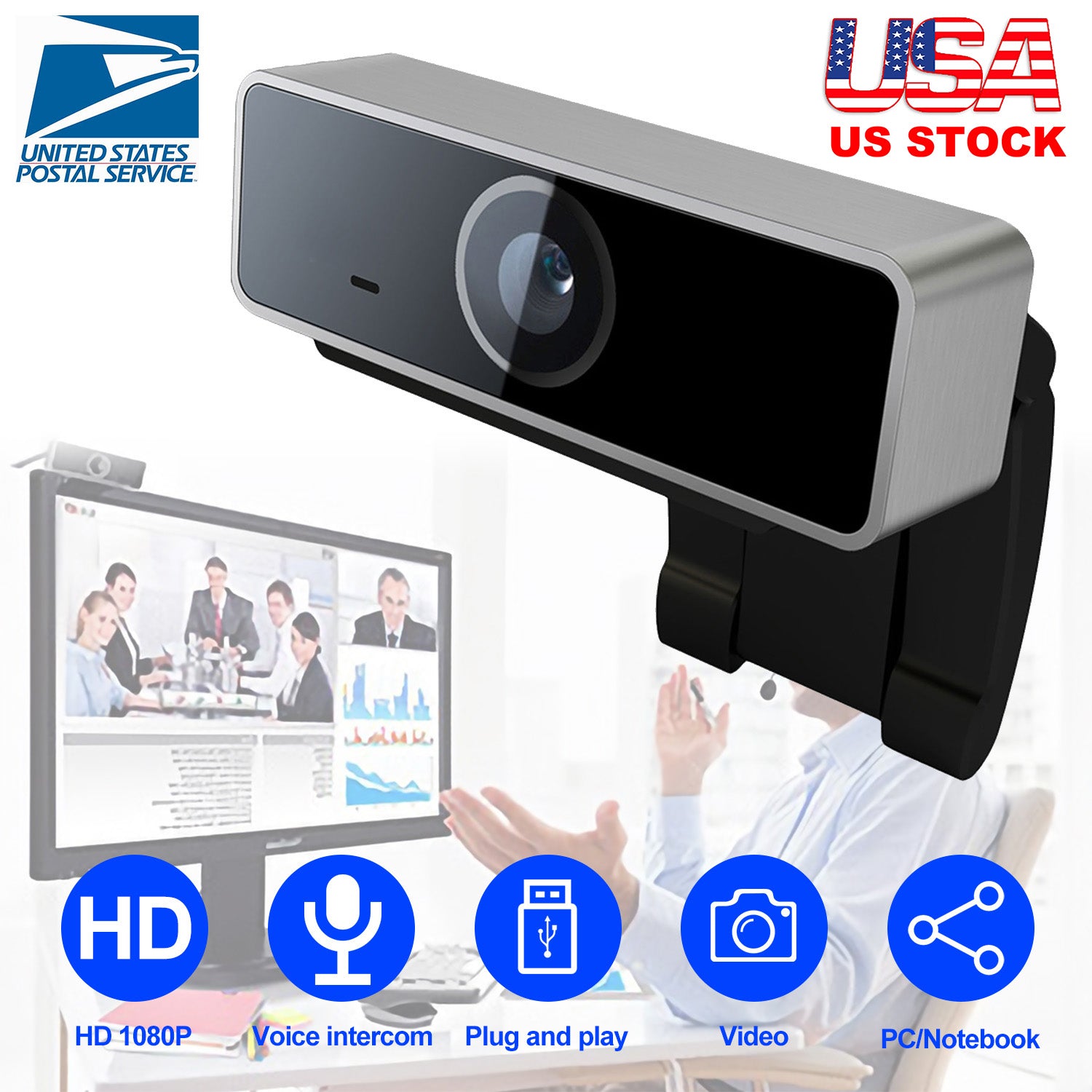 FHD 1080P Webcam USB PC Computer Webcam Auto Focus with Microphone 60-Degree Widescreen Desktop Laptop Webcam Live Streaming Webcam with Rotatable Cli