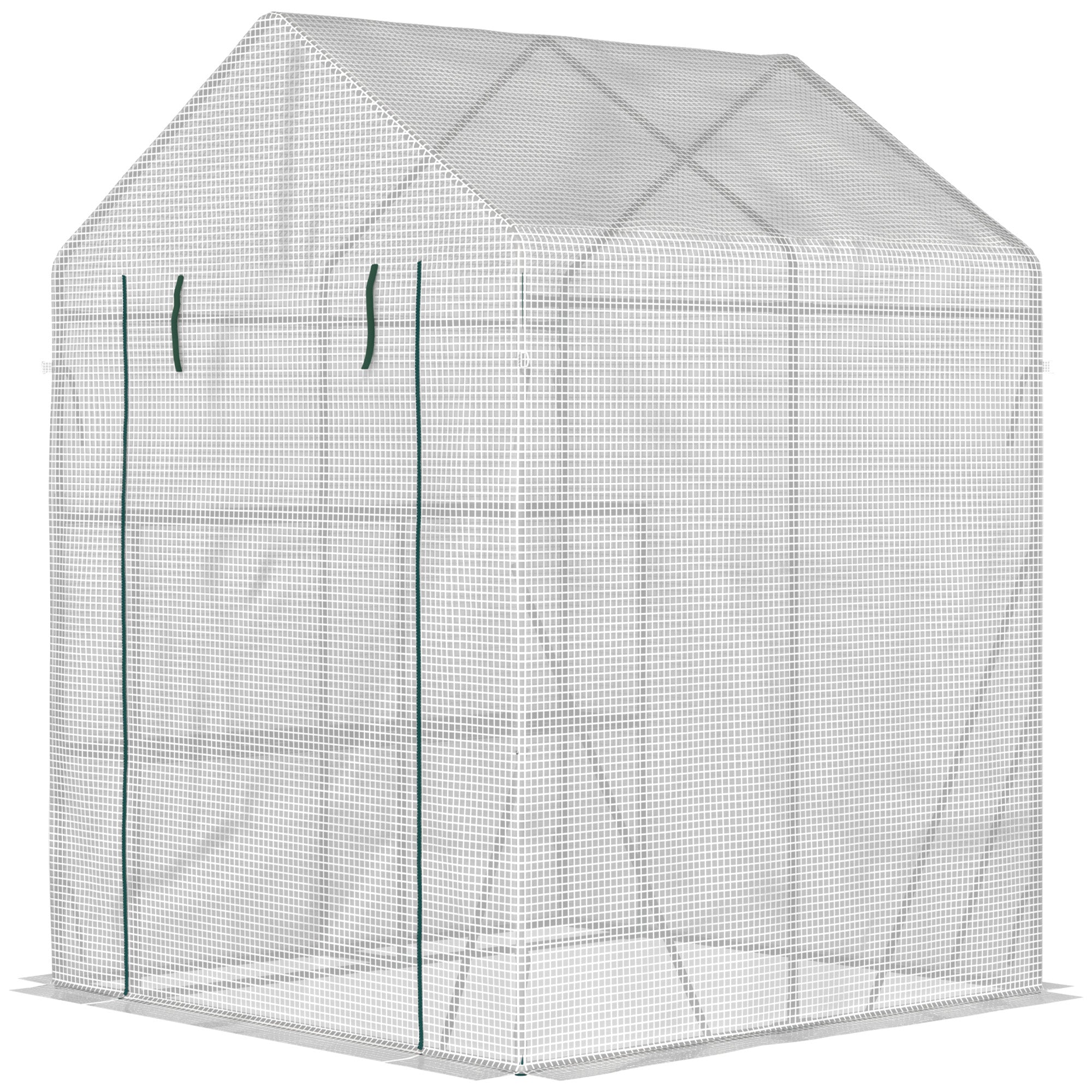 Outsunny 56" x 56" Walk-in Greenhouse Outdoor, Portable Gardening Plant Hot House with 2-Tier Shelf, Green