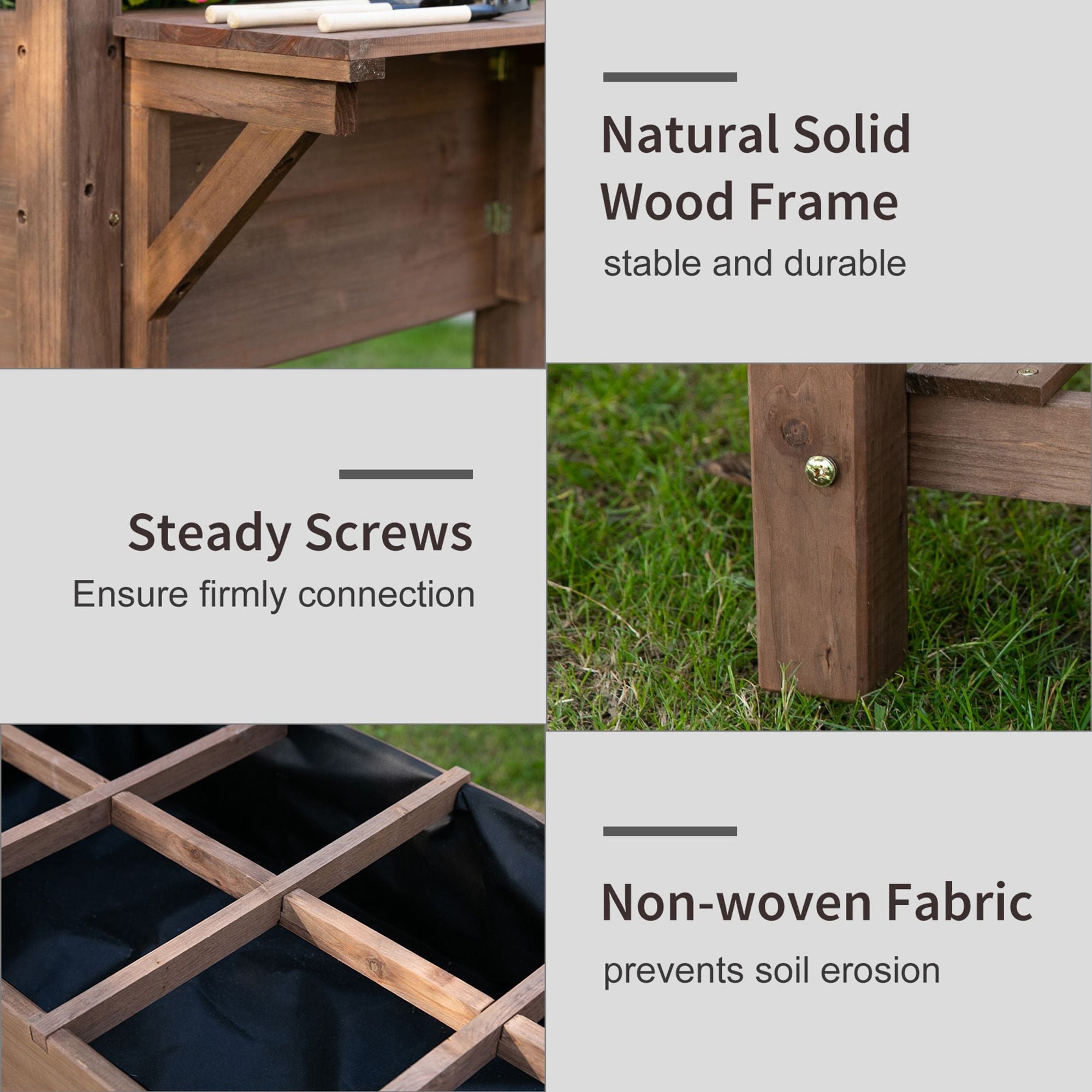 Outsunny Wooden Raised Garden Bed 49'' x 21'' x 29'' Outdoor Flower Plant Stand Tall Box with Clapboard Brown