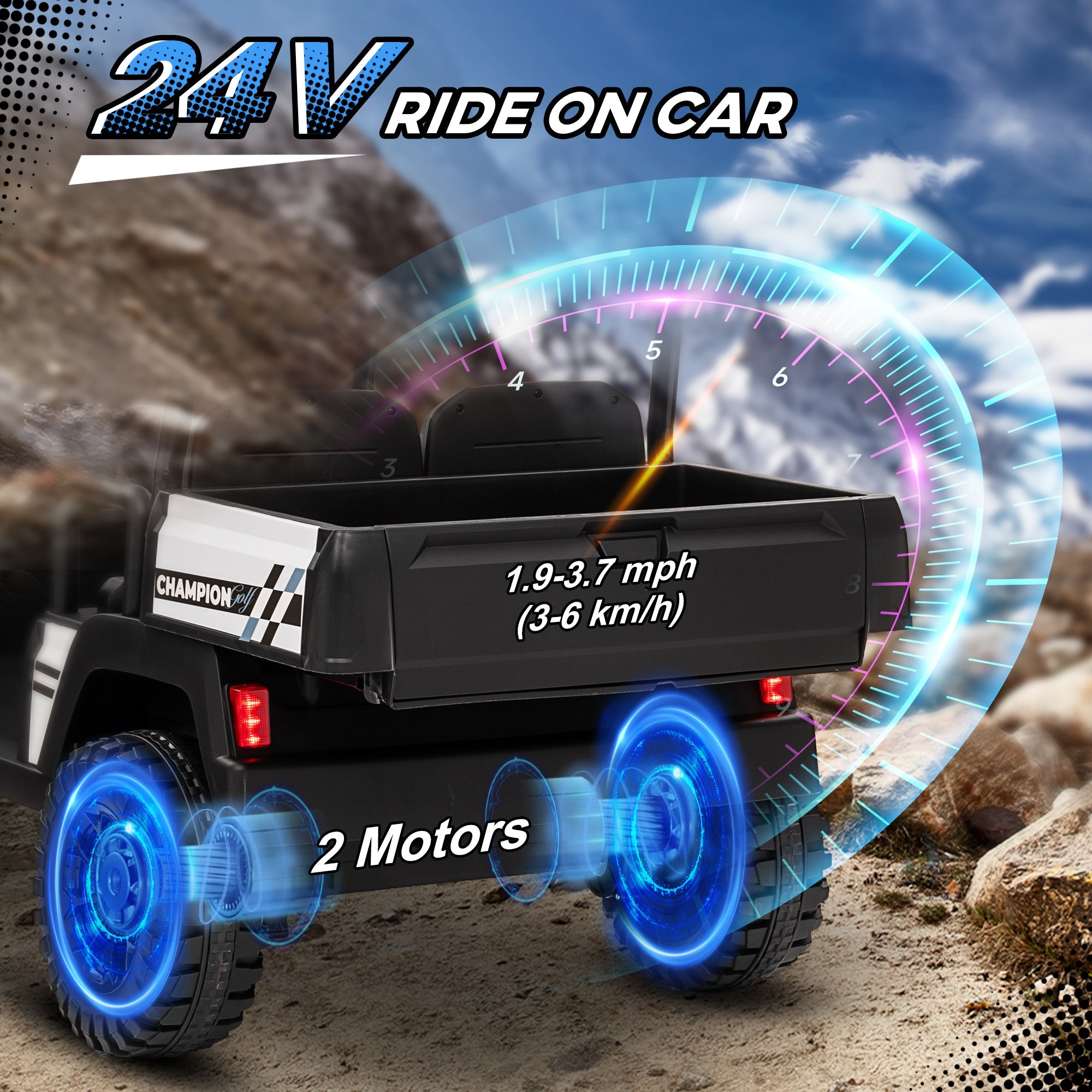 Qaba 24V 2 Seater Electric Car for Kids w/ Remote Control, 4 Wheels Spring Suspension, Soft Start, Storage, Sunshade, Black