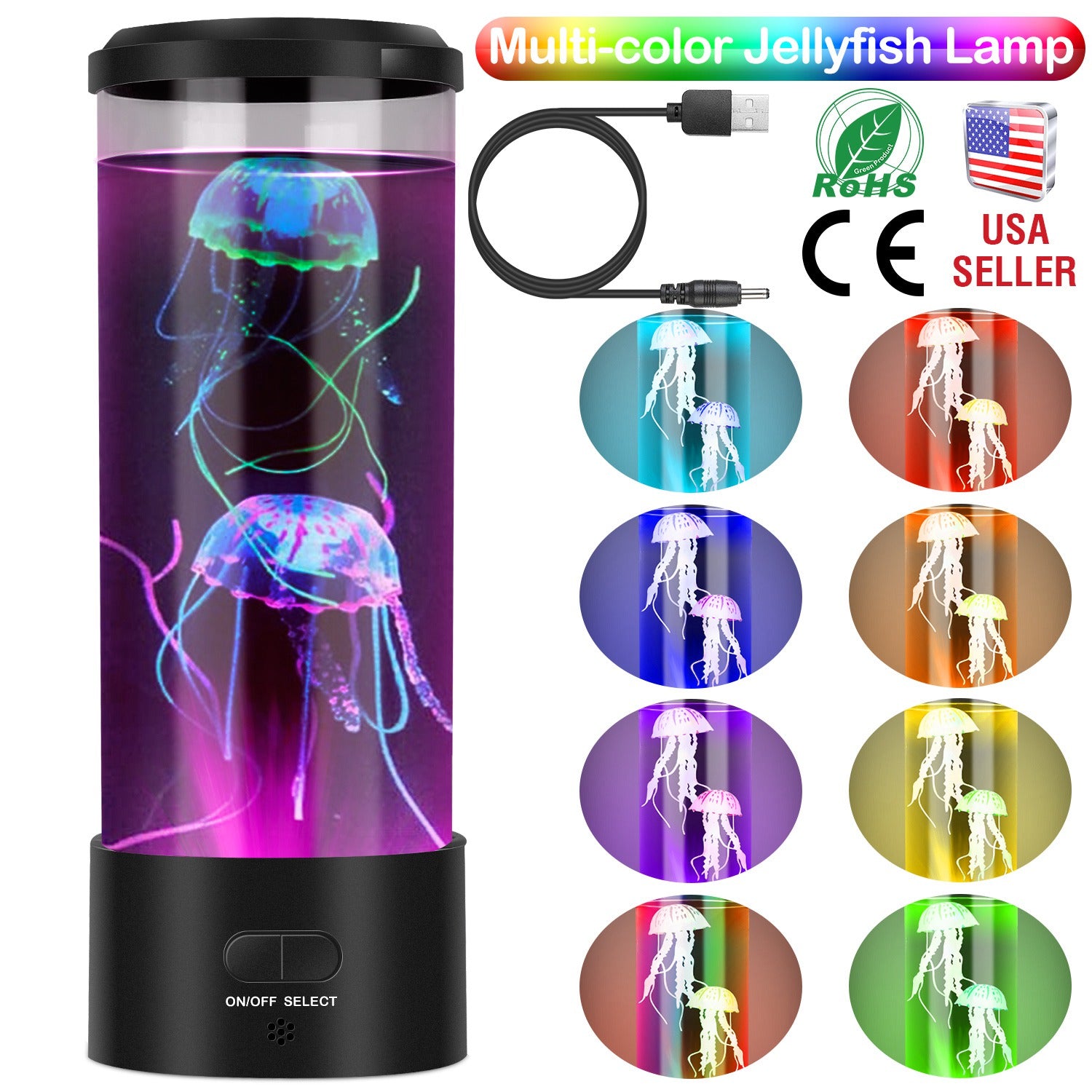 Jellyfish Lava Lamp Multi-color Changing Mood Night Light USB Electric Desk Tank Decoration Lamp Home Office