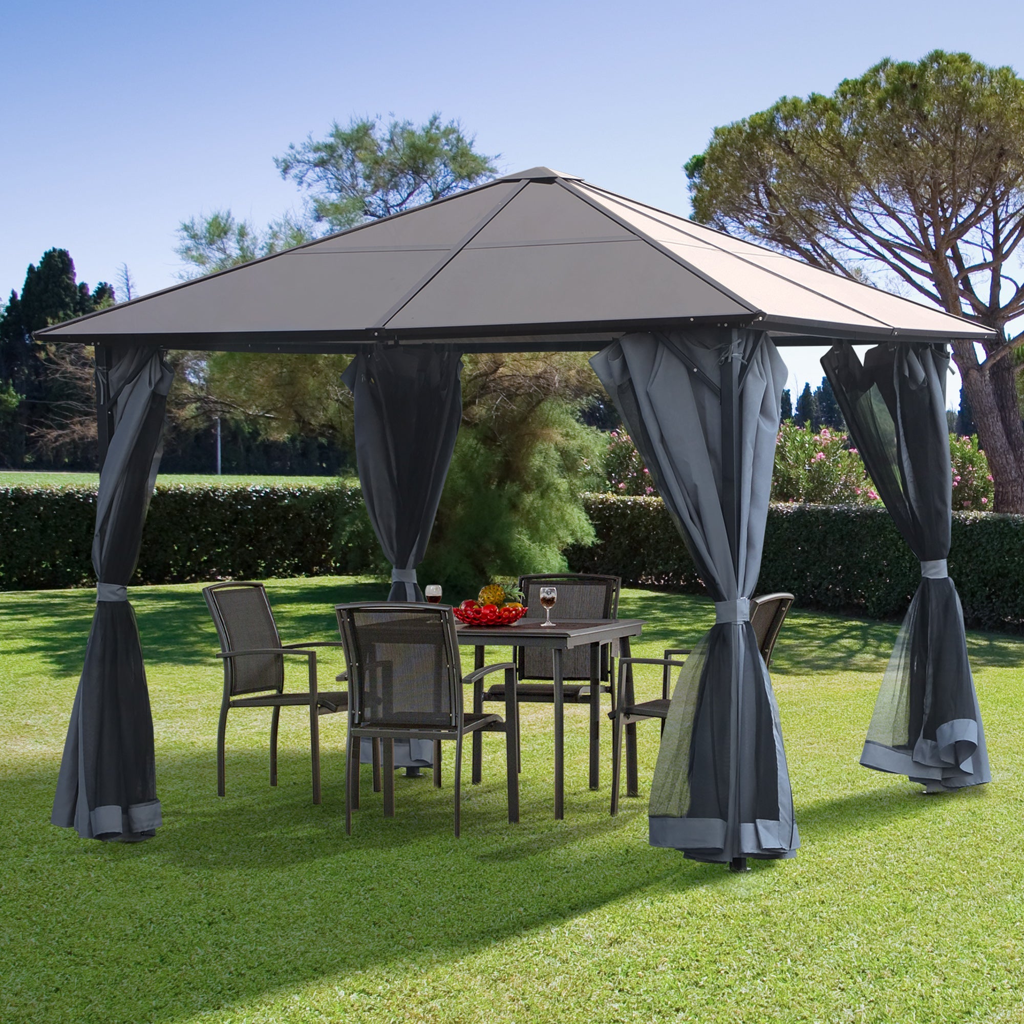 Outsunny 9.8'x9.8' Aluminium Garden Gazebo with Hardtop Roof Marquee Party Tent Outdoor Shelter Grey