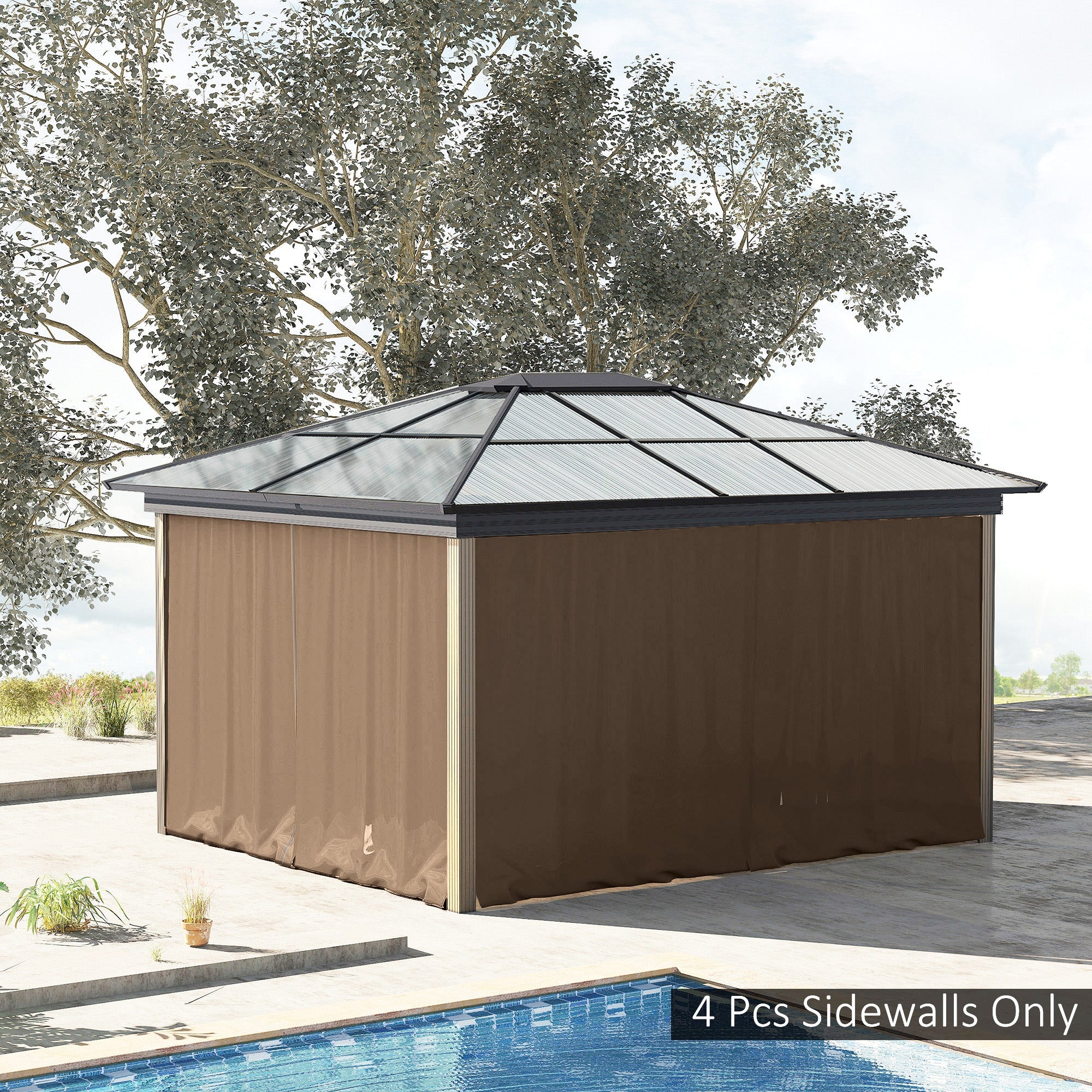 Outsunny Gazebo Curtain 10'x10' Sidewall Set 4 Panels with Hooks Brown for Outdoor Shelter
