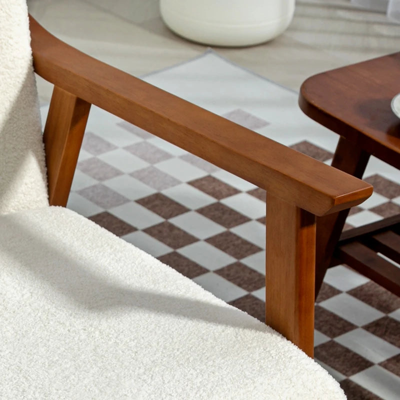 Living Room Chair Boucle Accent Chair for Bedroom with Wide Seat and Thick Padding, White
