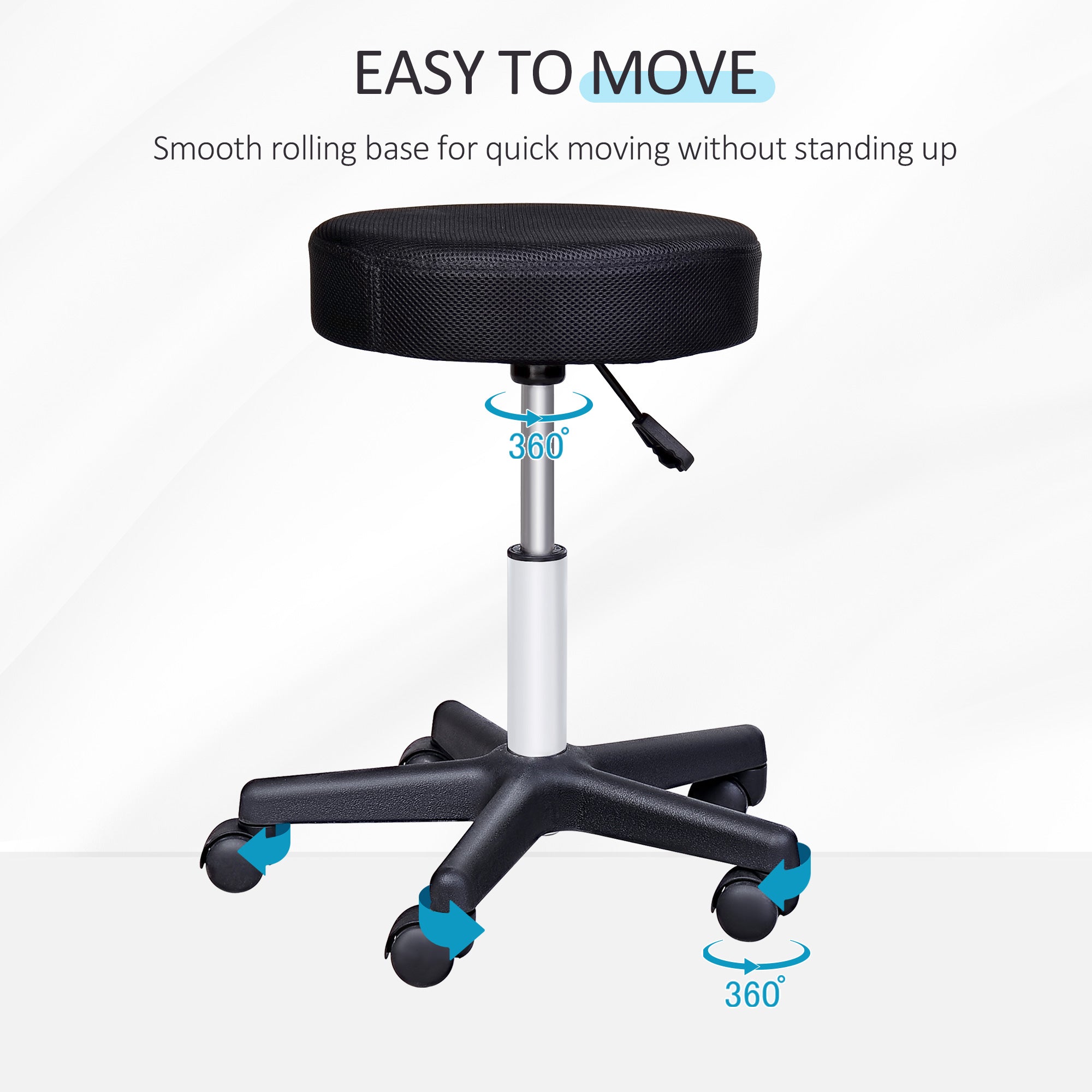 HOMCOM Salon Spa Stool Adjustable Height Rolling Chair Multi Color Comfort Double Nets Cloth Sponge