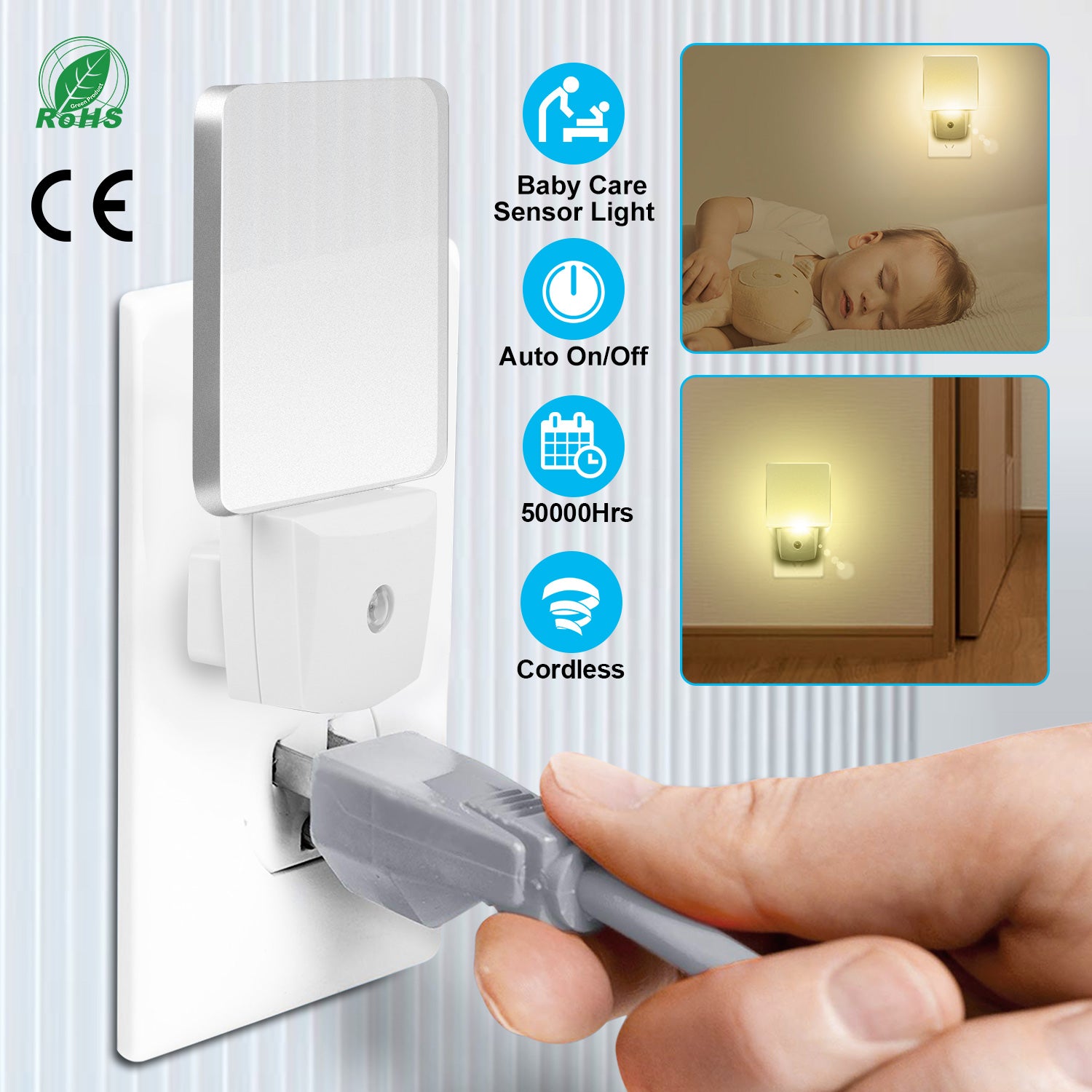 LED Night Light Dusk To Dawn Sensor Lamps Plug-in Light for Hallway Kitchen Bathroom