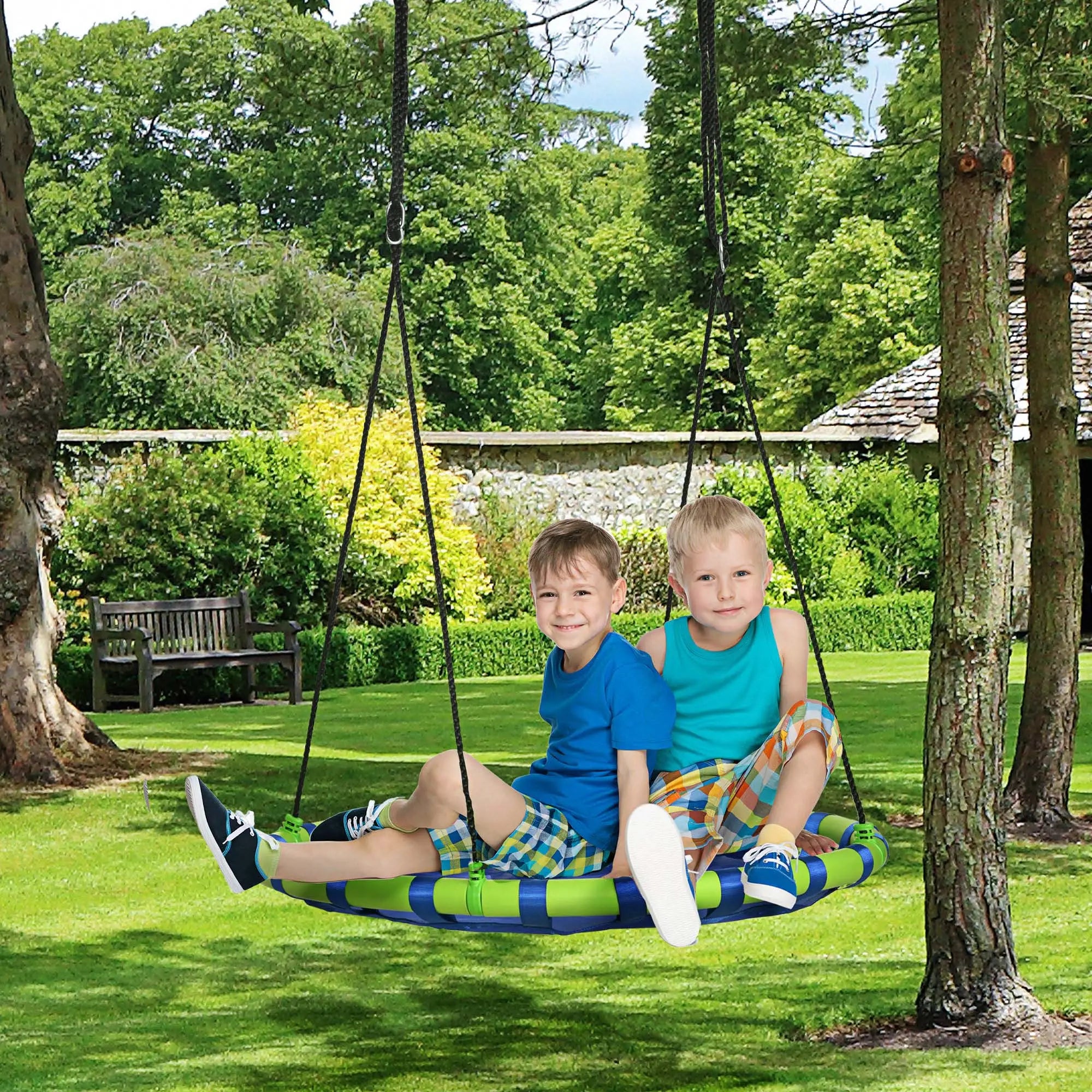 Outsunny 40" Saucer Tree Swing for Kids (330 lb Capacity, Blue)
