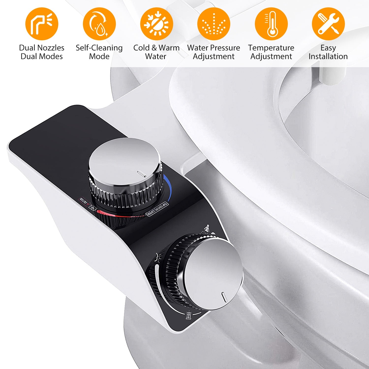 Bidet Attachment Non-Electric Fresh Water Bidet Sprayer Toilet Seat Attachment with Self Cleaning Dual Nozzles Cold Warm Water Temperature Pressure Co