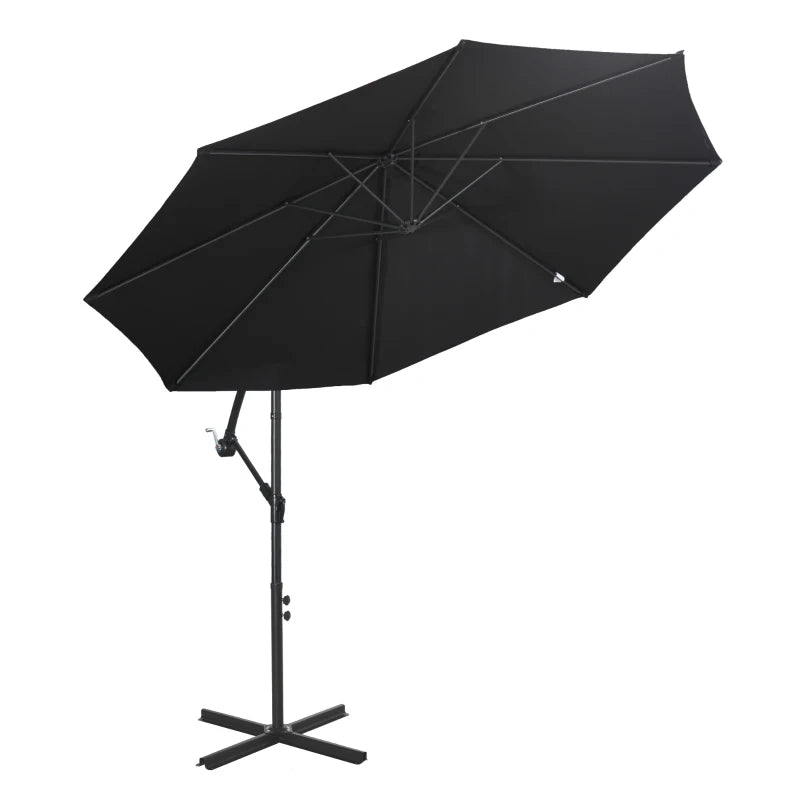 9.7ft Offset Patio UmbrellaCantilever Parasol with Crank Handle, 8 Ribs and Cross Base for Outdoor, Sun Shade, Black