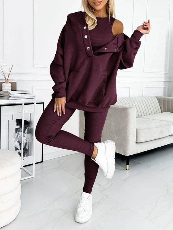 3pcs Women Hoodie Athleisure Outfit set sweatsuit set