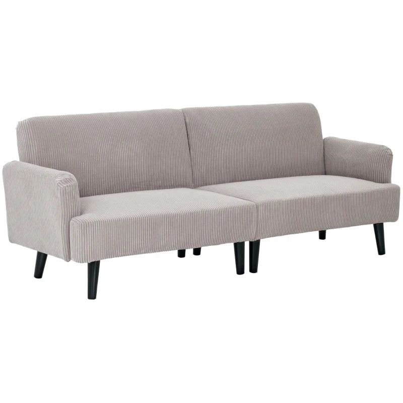 Modern Couch, 3 Seater Sofa, Corduroy Loveseat with Rubberwood Legs and Extra-Wide Seat, Light Grey