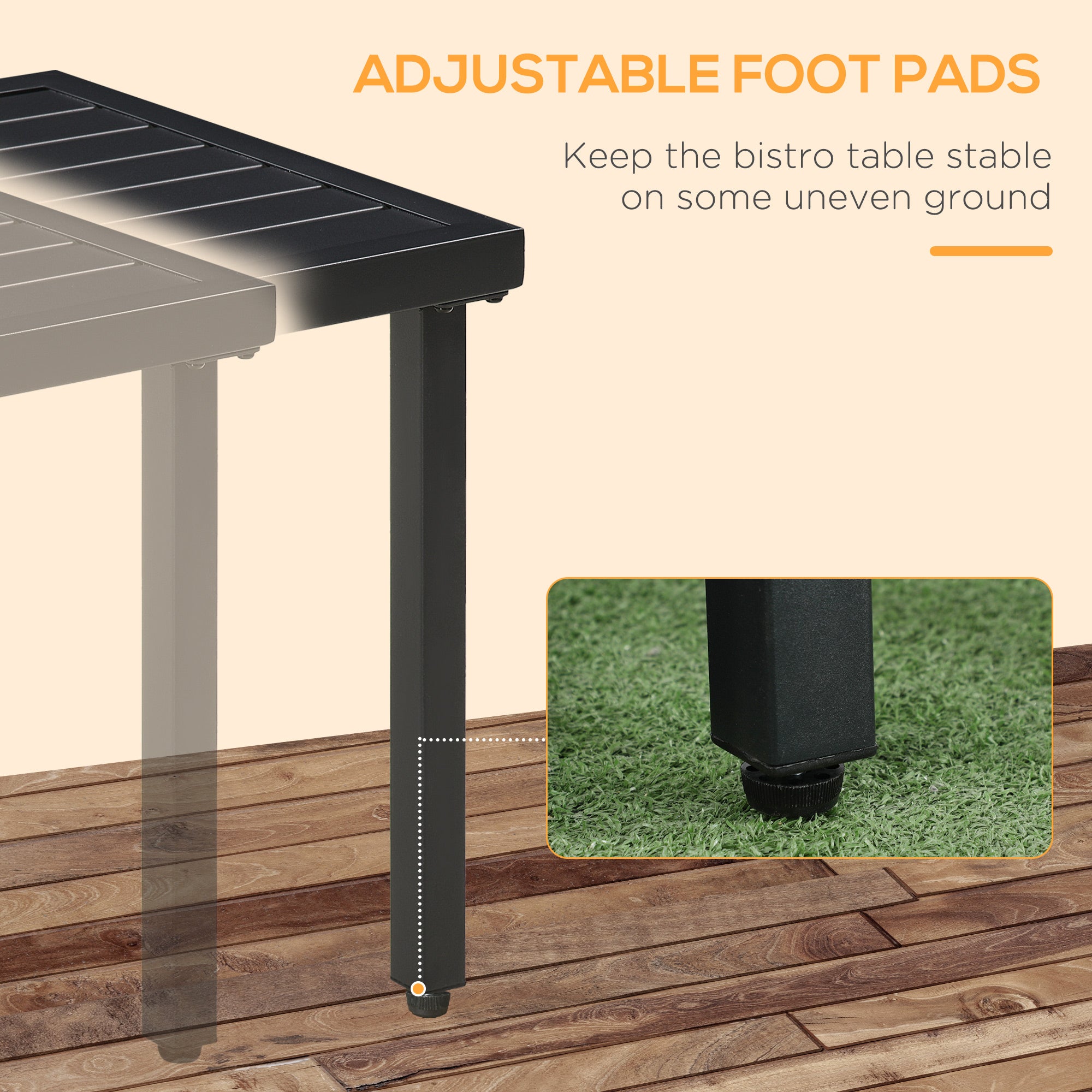 Outsunny Patio Side Table with Umbrella Hole Steel Frame Small Coffee Table Black