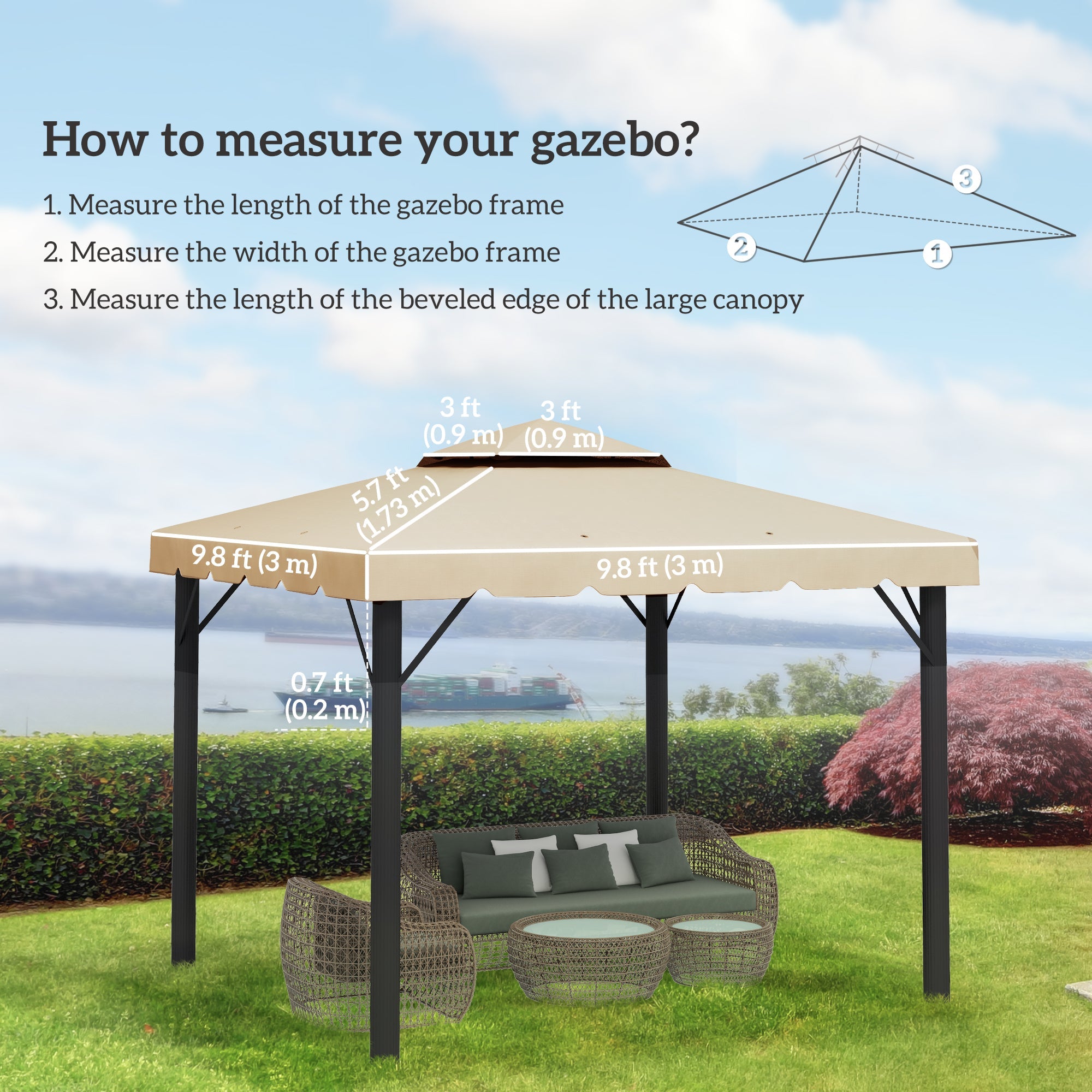 Outsunny 9.8' x 9.8' Gazebo Replacement Canopy, Gazebo Top Cover with Double Vented Roof for Garden Patio Outdoor (TOP ONLY), Beige