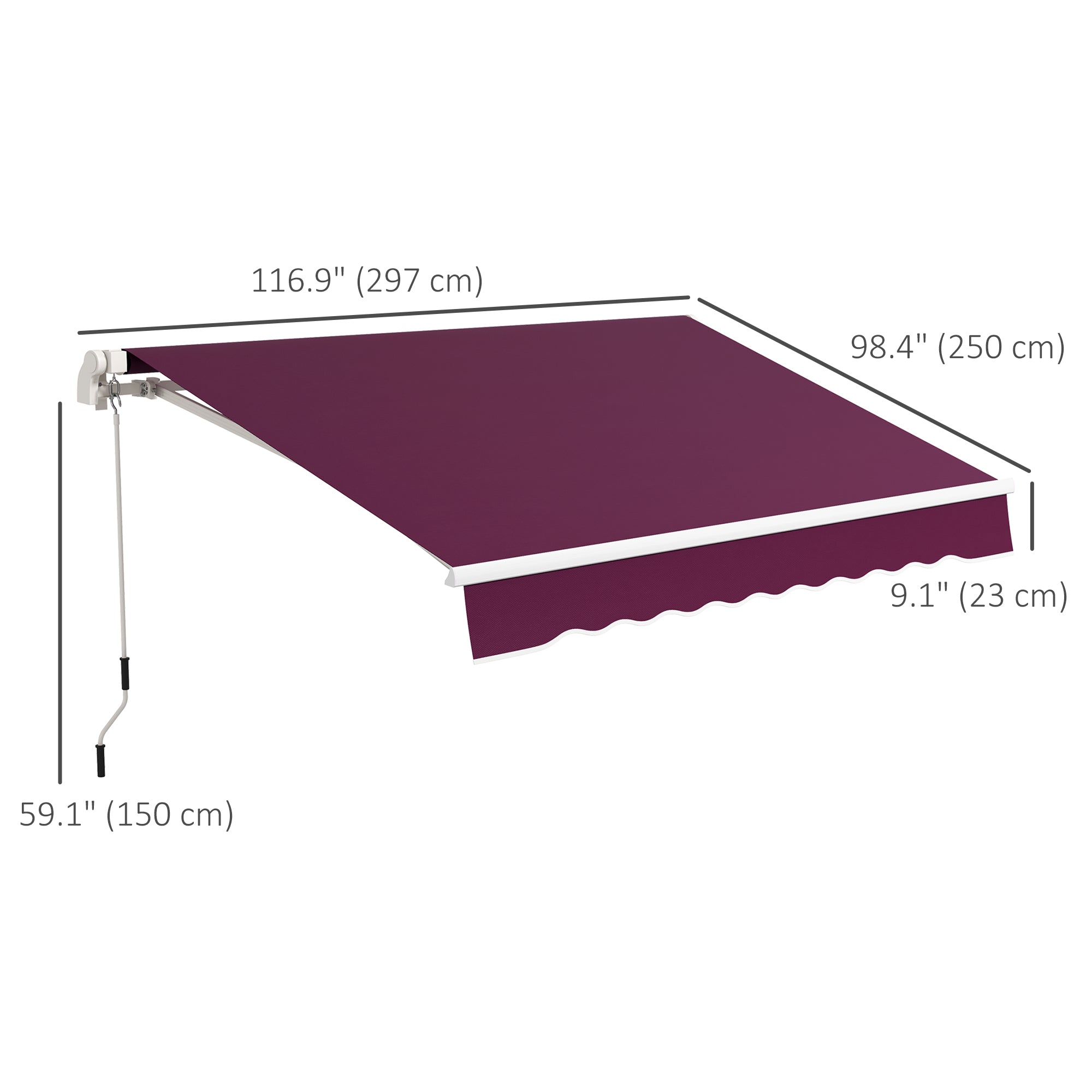 Outsunny 10' x 8' Manual Retractable Awning with LED Lights, Aluminum Frame Sun Canopies for Patio Door Window, Wine Red
