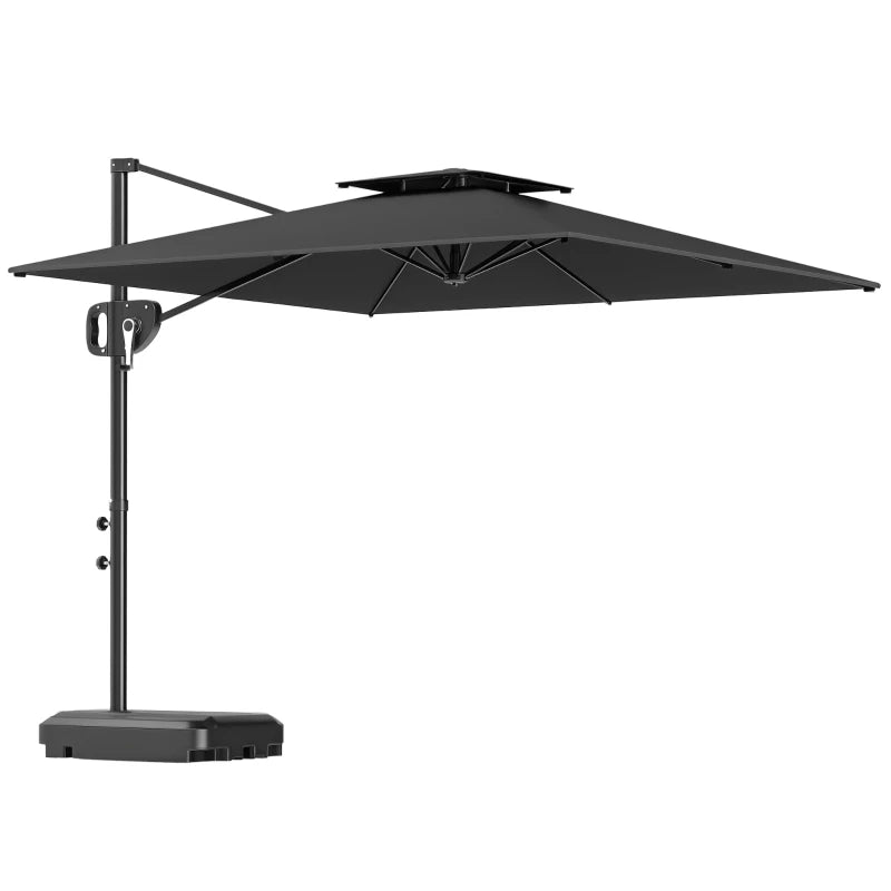 Square Cantilever Patio Umbrella, Double Top Patio Hanging Offset Umbrella with Crank & Tilt, 8' x 9', Dark Grey