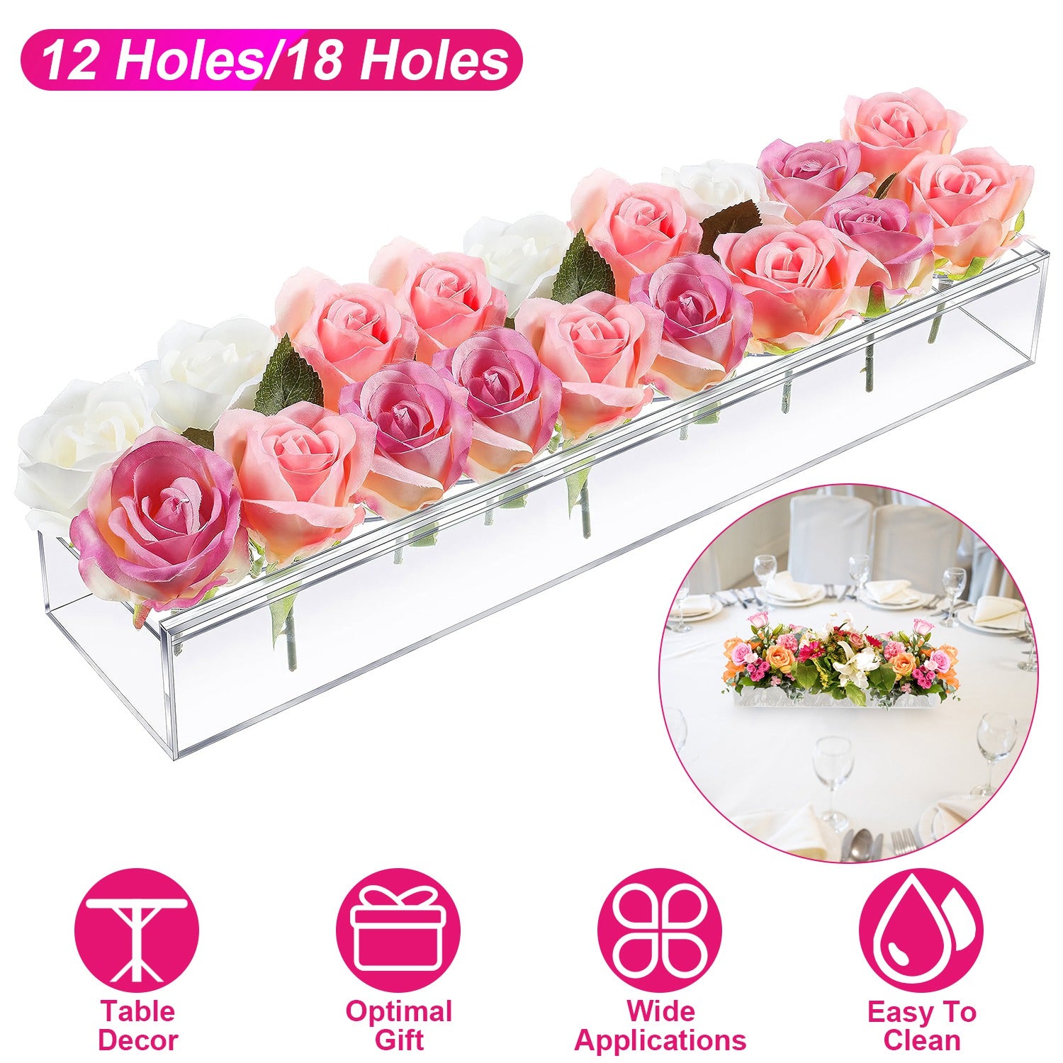 Clear Acrylic Flower Vase Rectangular Floral Centerpiece for Table Decoration Modern Flower Holder for Mother’s Day Valentine’s Day Wedding Party 18 H
