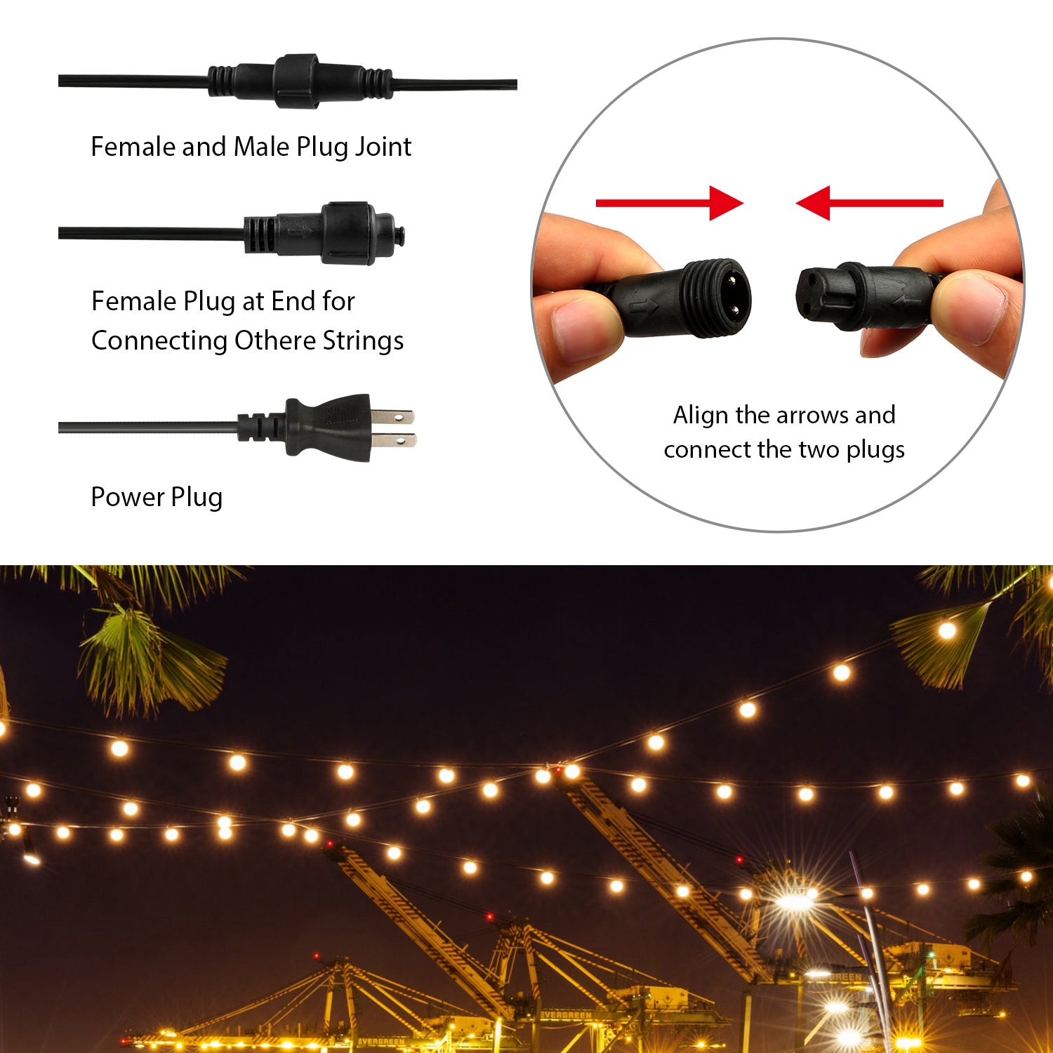 Plug-in Globe String Light Warm White Fairy Light Bulbs Outdoor Water Resistant String Lamp For Garden Patio Yard Shopping Center