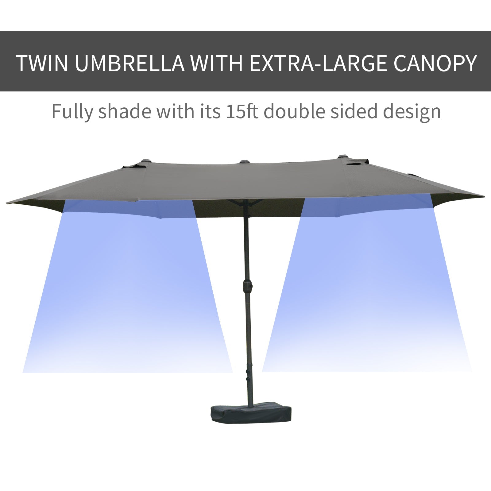 Outsunny 15' Double Canopy Patio Umbrella Sunshade w Lift Crank Cross Base Sandbag Dark Grey